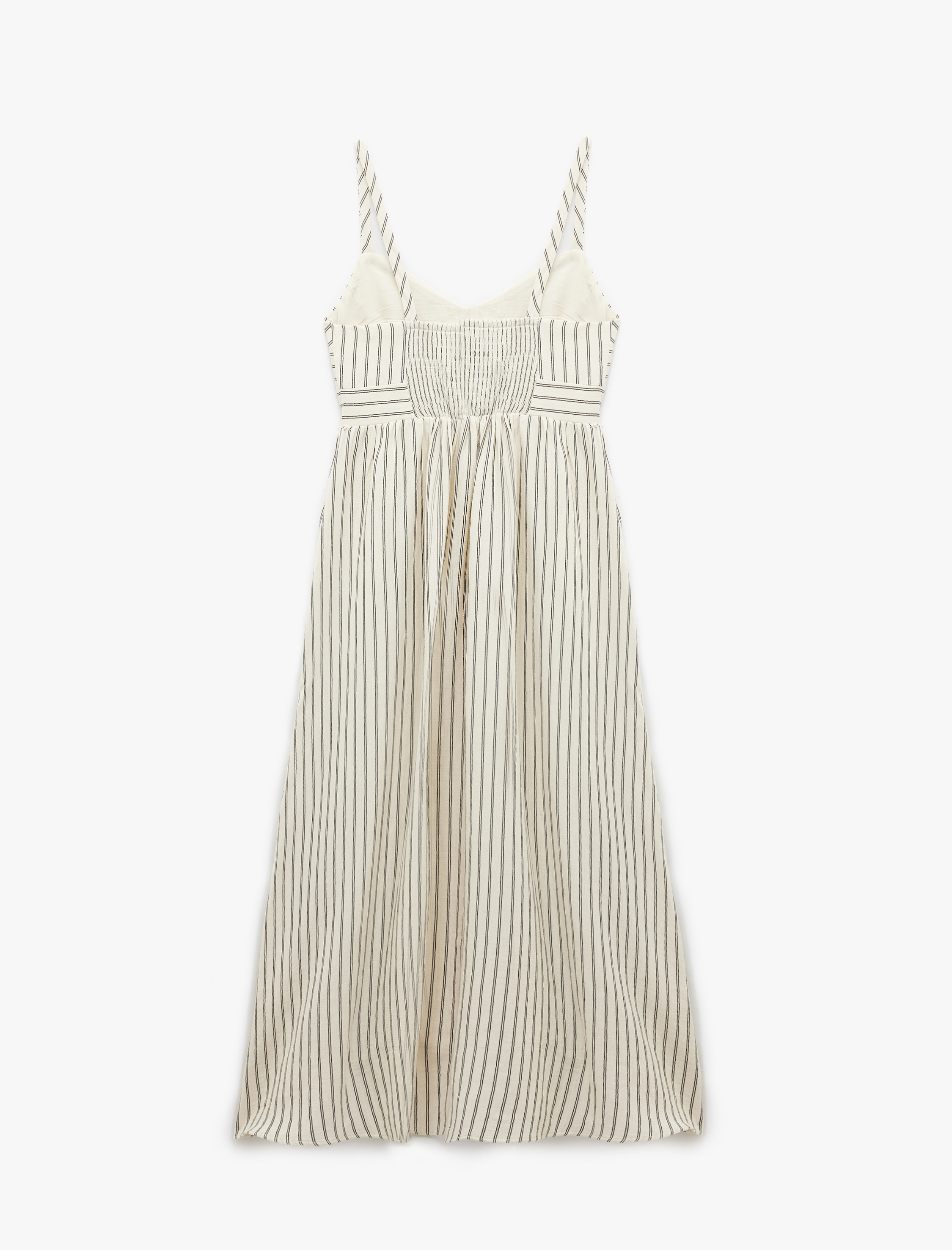   Pamuklu Astarlı Cepli Uzun Çizgili İnce Askılı Elbise