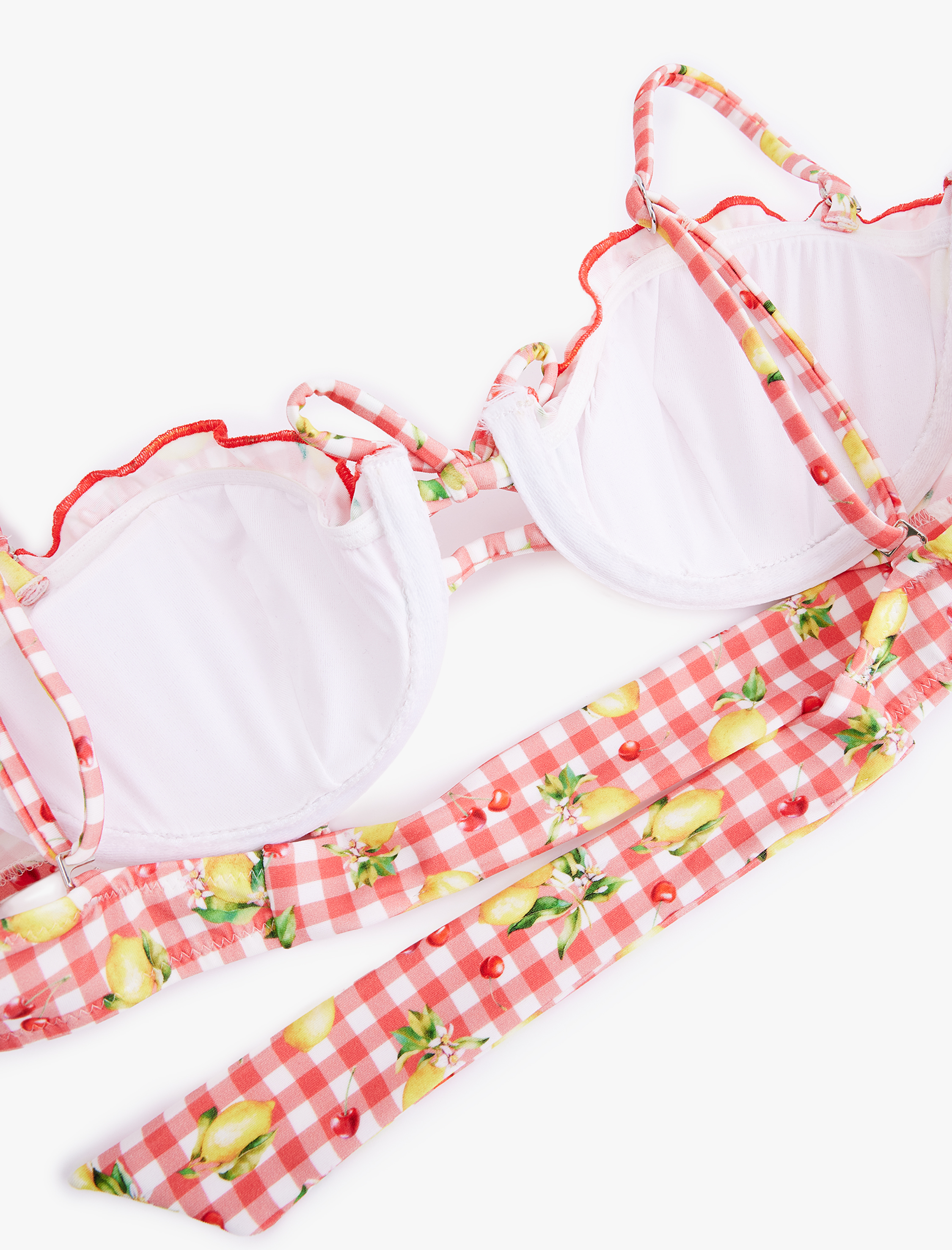   Koton X Sibil Çetinkaya - Pötikareli Limon-Kiraz Baskılı Fırfırlı Balenli Bikini Üstü