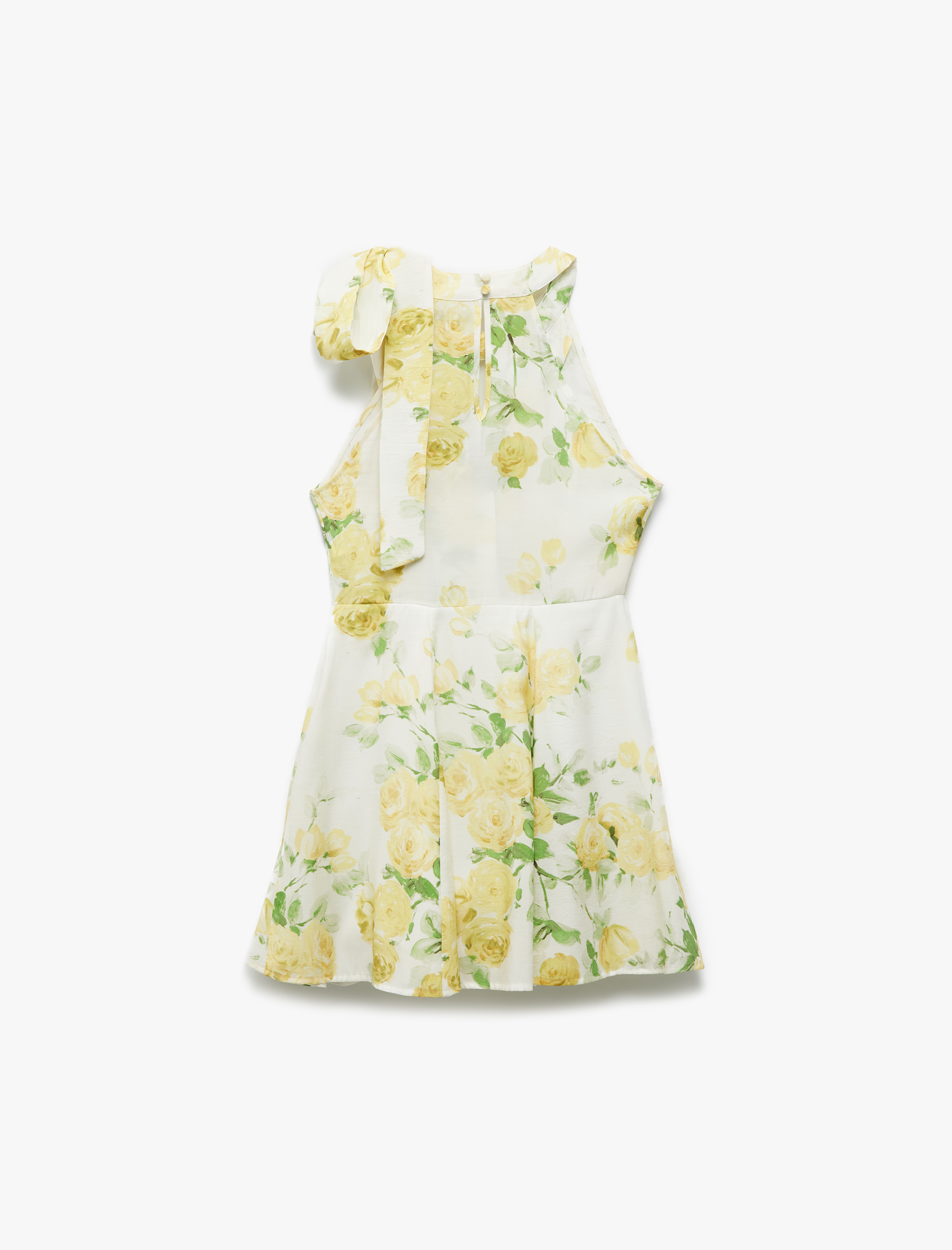   Koton X Sibil Çetinkaya - Astarlı Bağlamalı Yaka Kolsuz A Kesim Mini Çiçekli Elbise