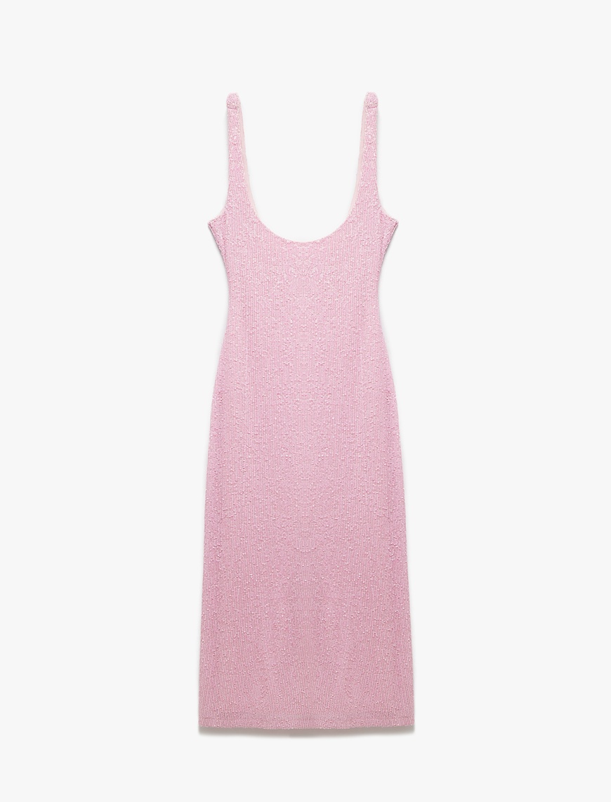   Koton X Sibil Çetinkaya - U Yaka Kolsuz Pullu Payetli Midi Slip Abiye Elbise