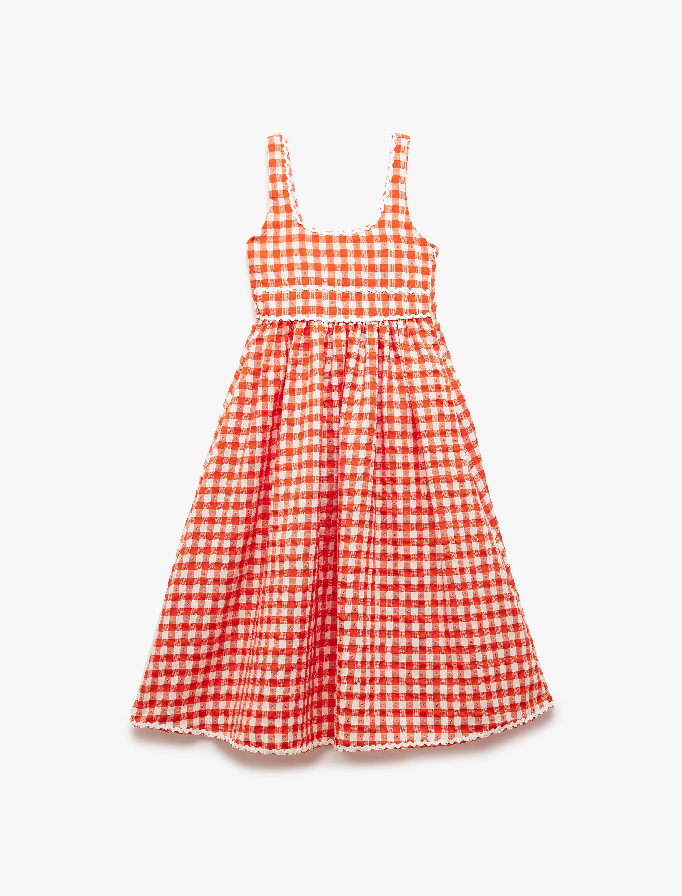  Kız Çocuk Viskon Karışımlı Yuvarlak Yaka Ekoseli Askılı Elbise