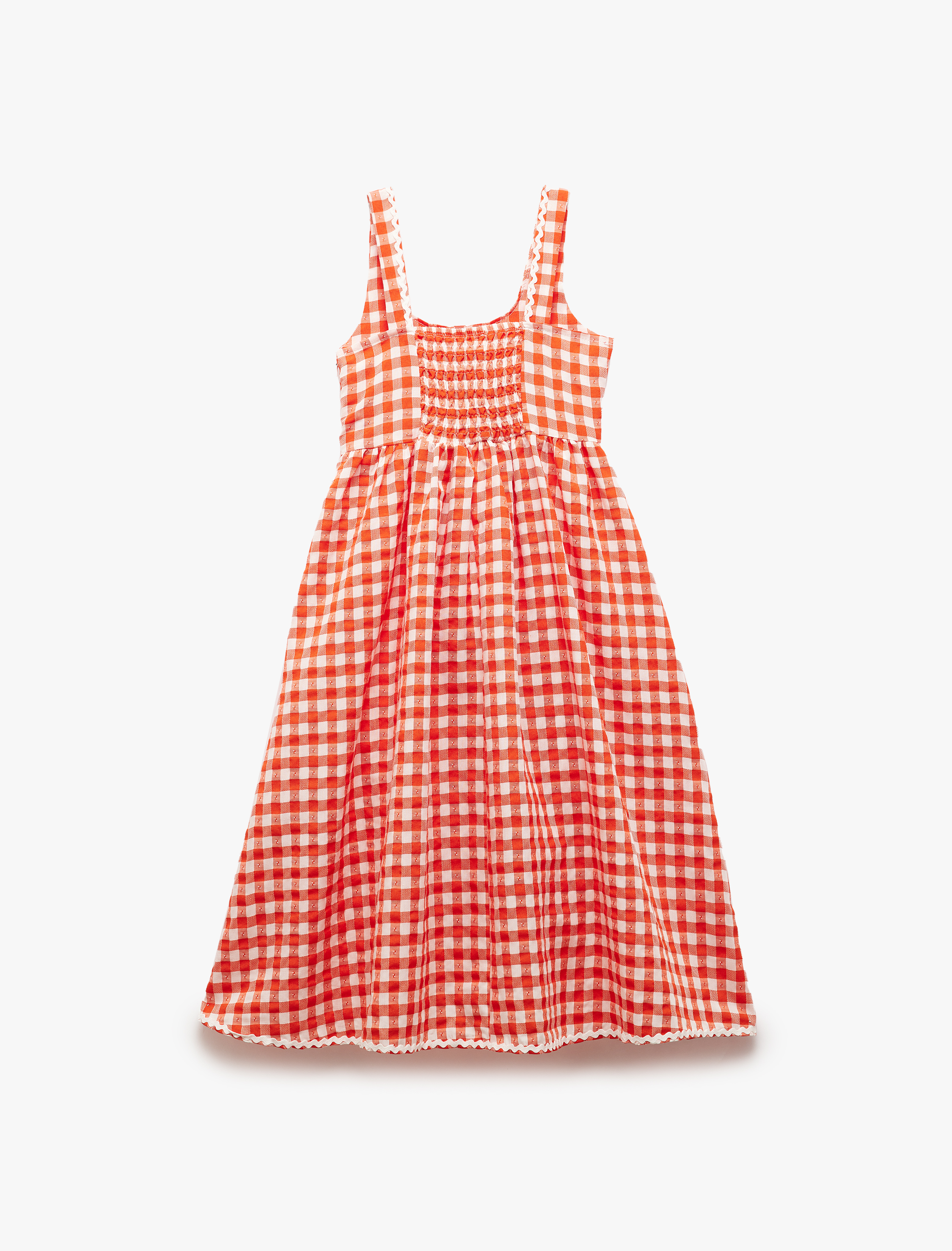  Kız Çocuk Viskon Karışımlı Yuvarlak Yaka Ekoseli Askılı Elbise