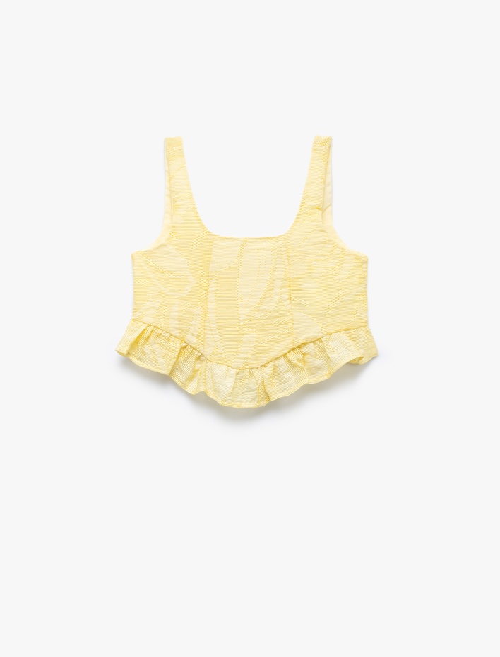 Kız Çocuk Fırfır Detaylı Viskon Karışımlı Kare Yaka Askılı Crop Bluz