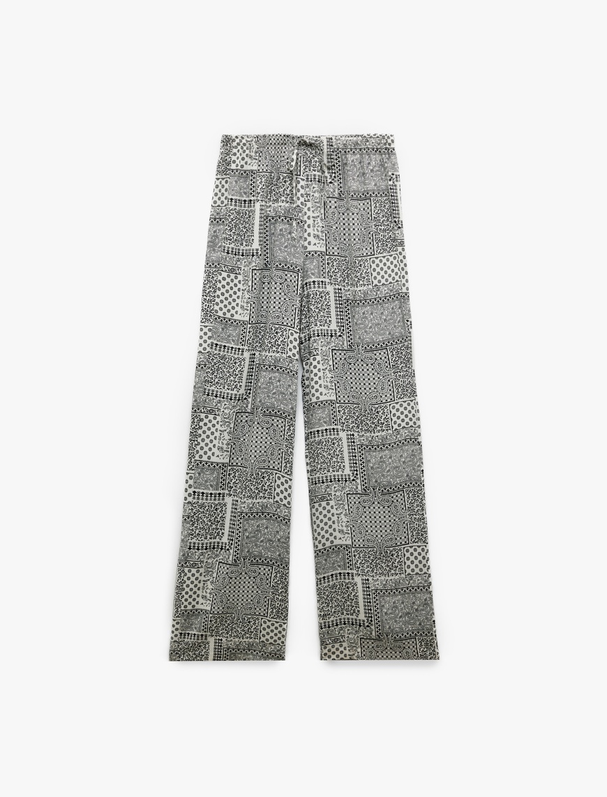   Beli Bağcıklı Düz Paça Viskon Pantolon