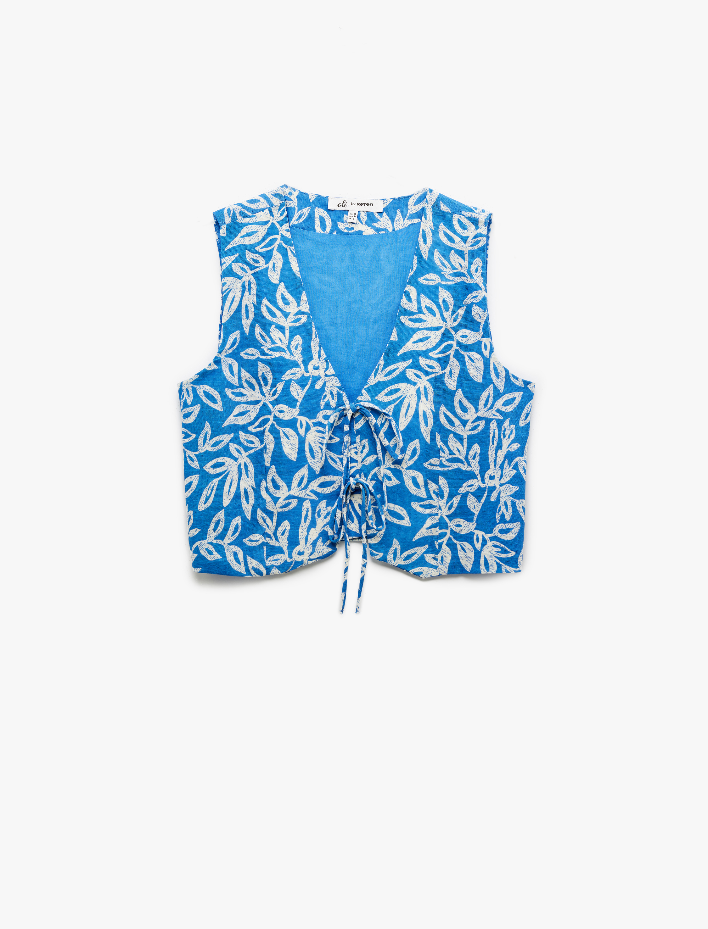   Çiçek Desenli V Yaka Kolsuz Bağlama Detaylı Crop Yelek