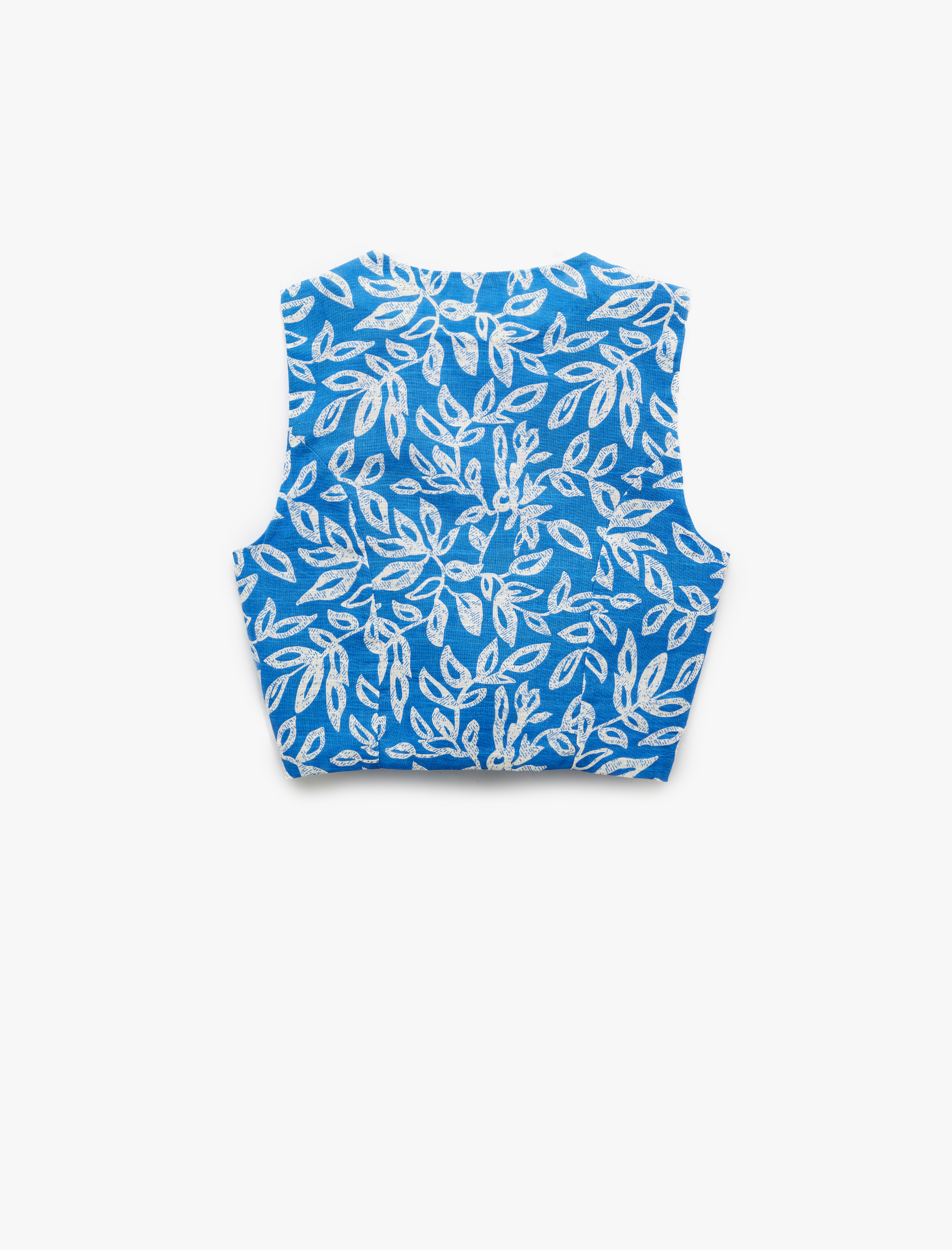   Çiçek Desenli V Yaka Kolsuz Bağlama Detaylı Crop Yelek