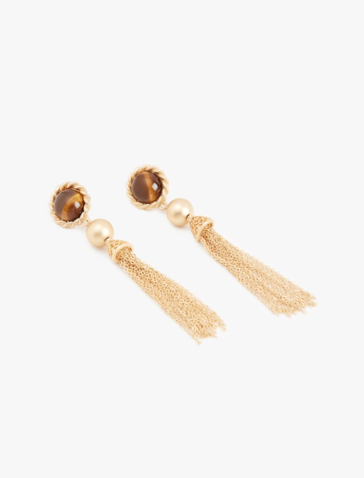 Kadın Çelik Karışımlı Büyük Boy Boncuklu Zincir Sallantılı Küpe