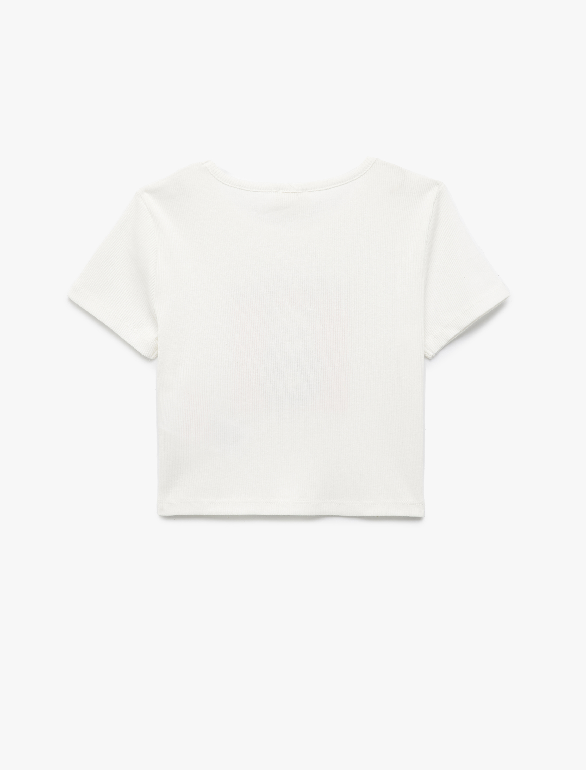  Kız Çocuk Pamuklu Panda Baskılı Bisiklet Yaka Kısa Kollu Crop Tişört