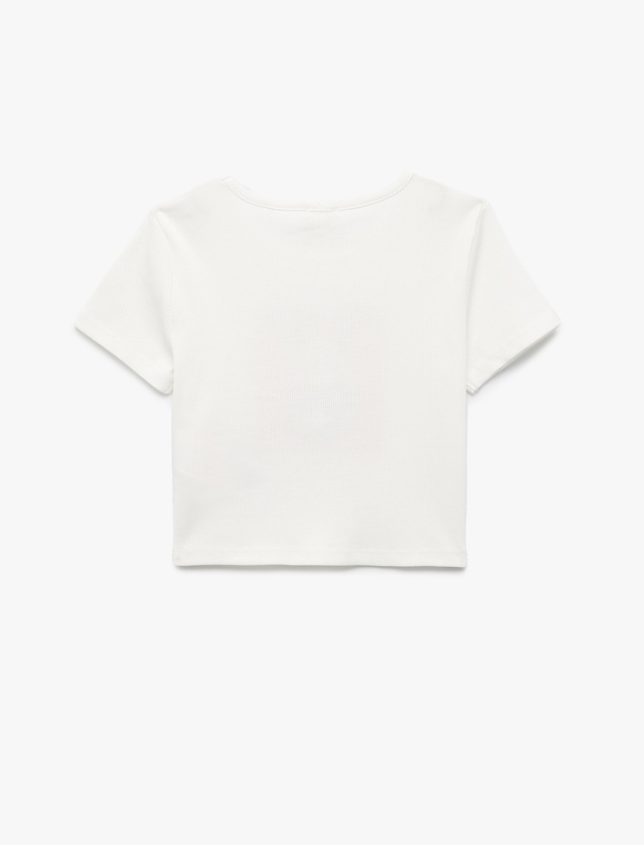 Kız Çocuk Pamuklu Panda Baskılı Bisiklet Yaka Kısa Kollu Crop Tişört