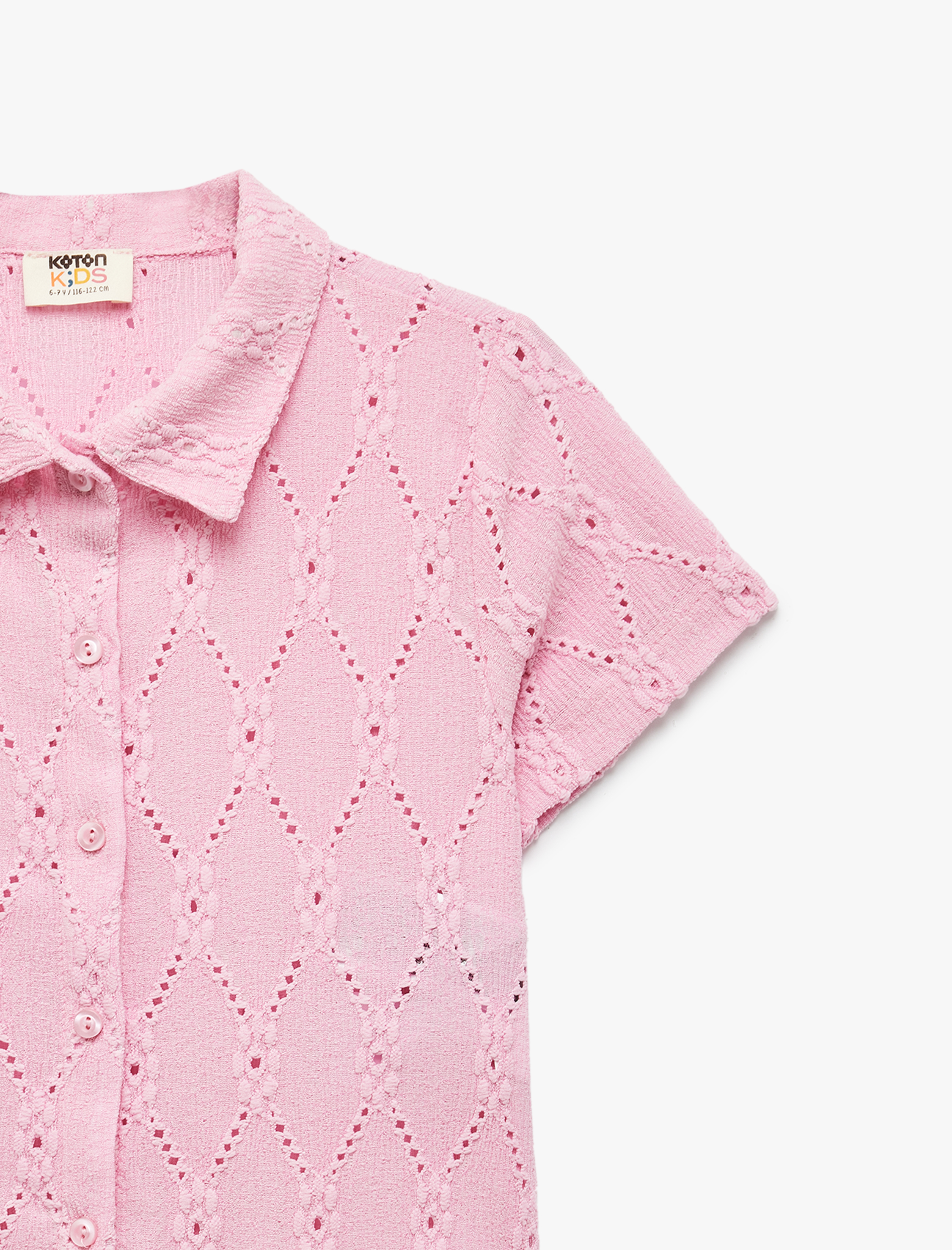  Kız Çocuk Kısa Kollu Bağlama Detaylı Gömlek Yaka Brodeli Bluz