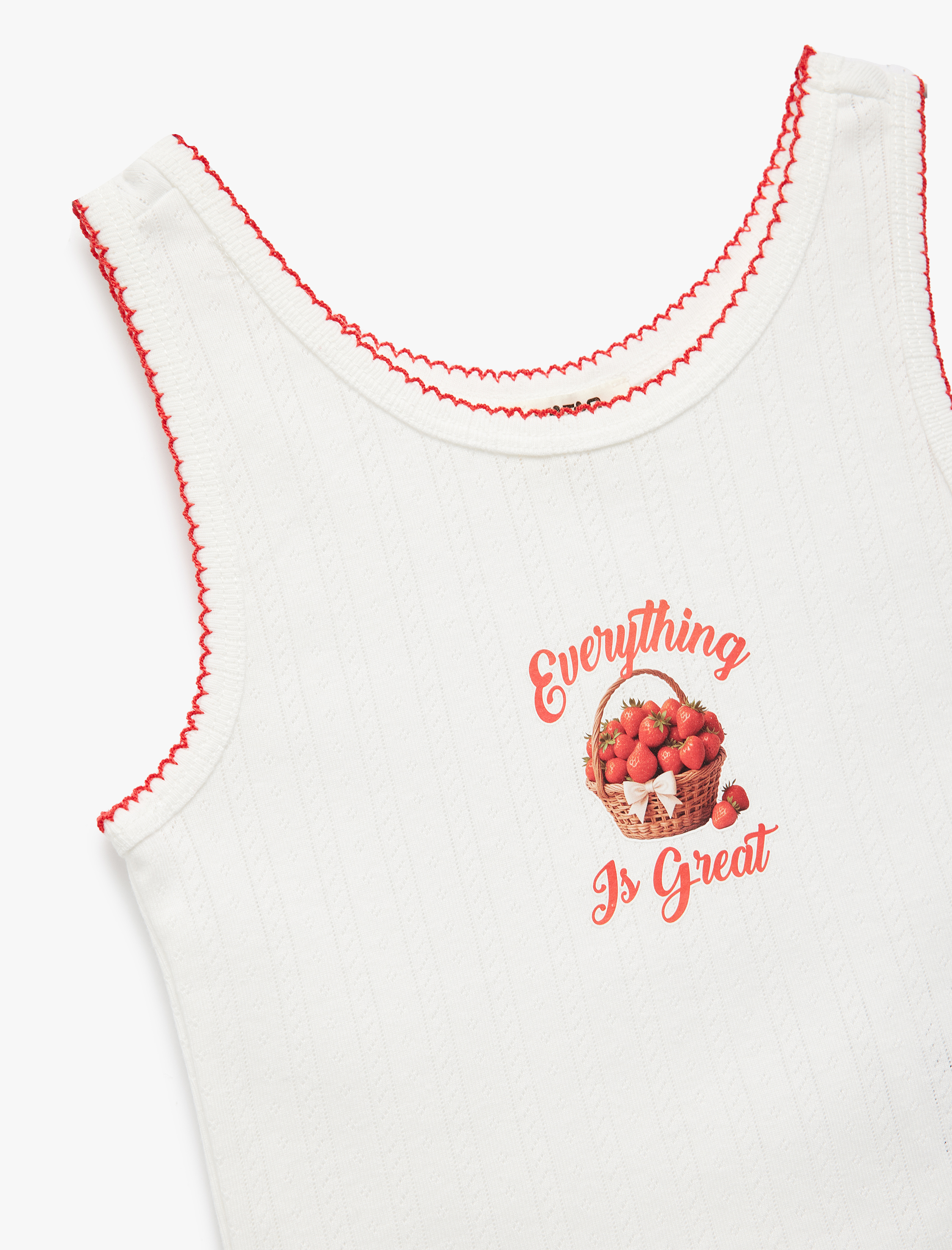  Kız Çocuk Çilek Baskılı Bisiklet Yaka Kolsuz Atlet