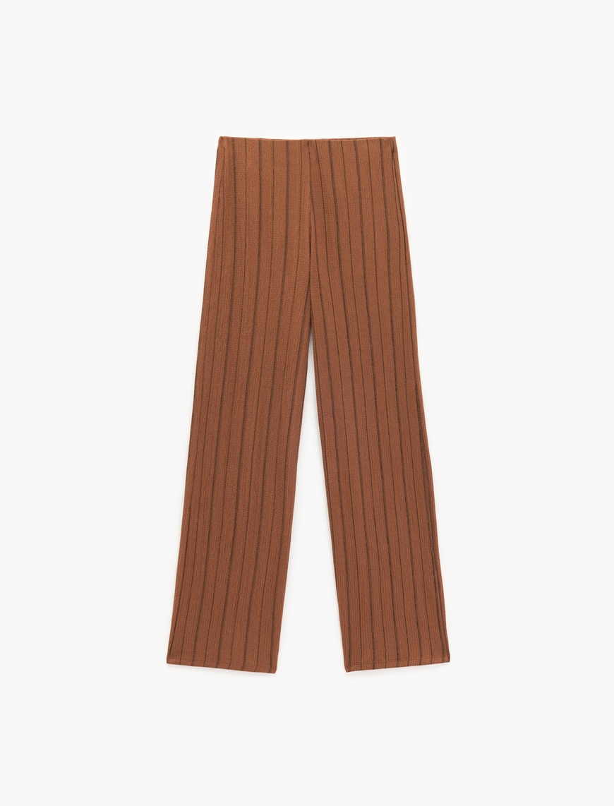   Beli Lastikli Yüksek Bel Çizgili Bürümcük Geniş Paça Pantolon