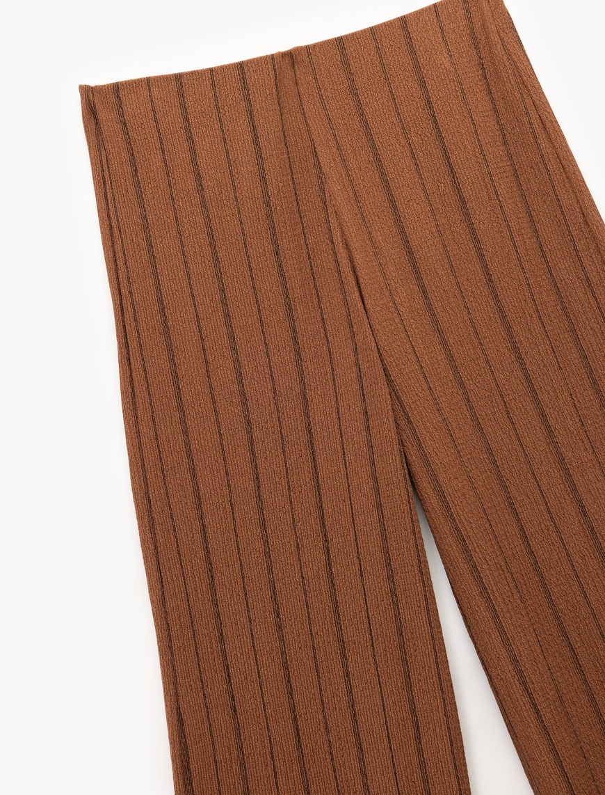   Beli Lastikli Yüksek Bel Çizgili Bürümcük Geniş Paça Pantolon