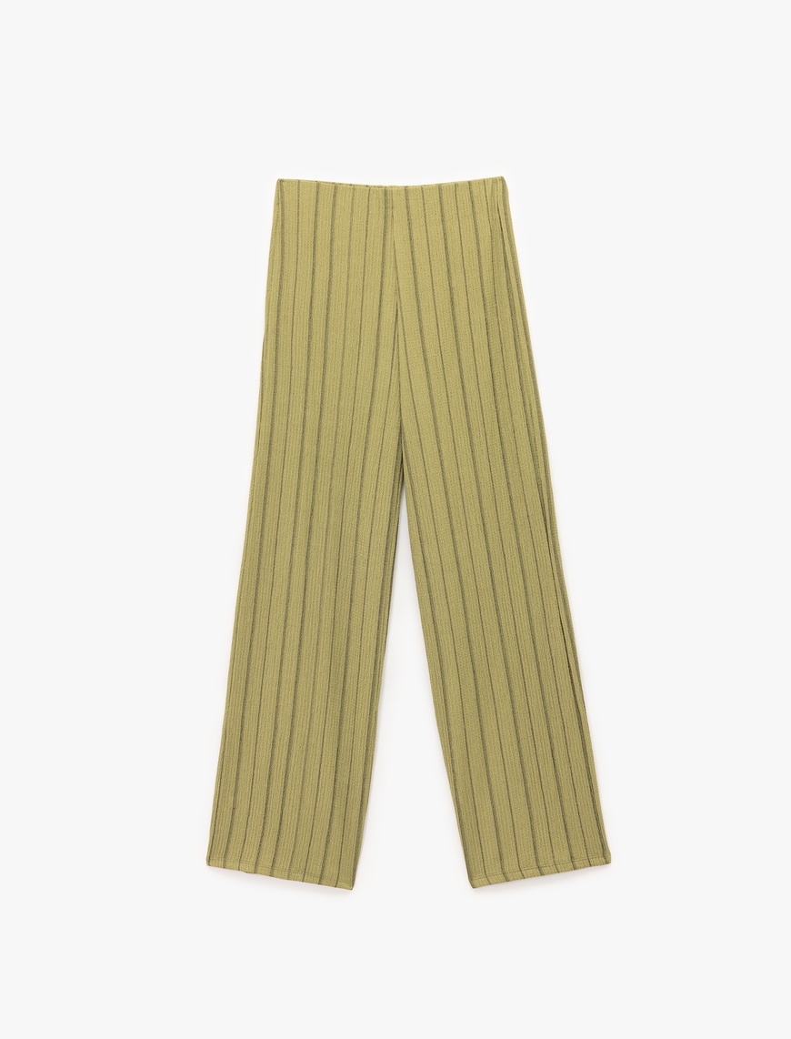   Beli Lastikli Yüksek Bel Çizgili Bürümcük Geniş Paça Pantolon