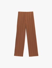 Beli Lastikli Yüksek Bel Çizgili Bürümcük Geniş Paça Pantolon
