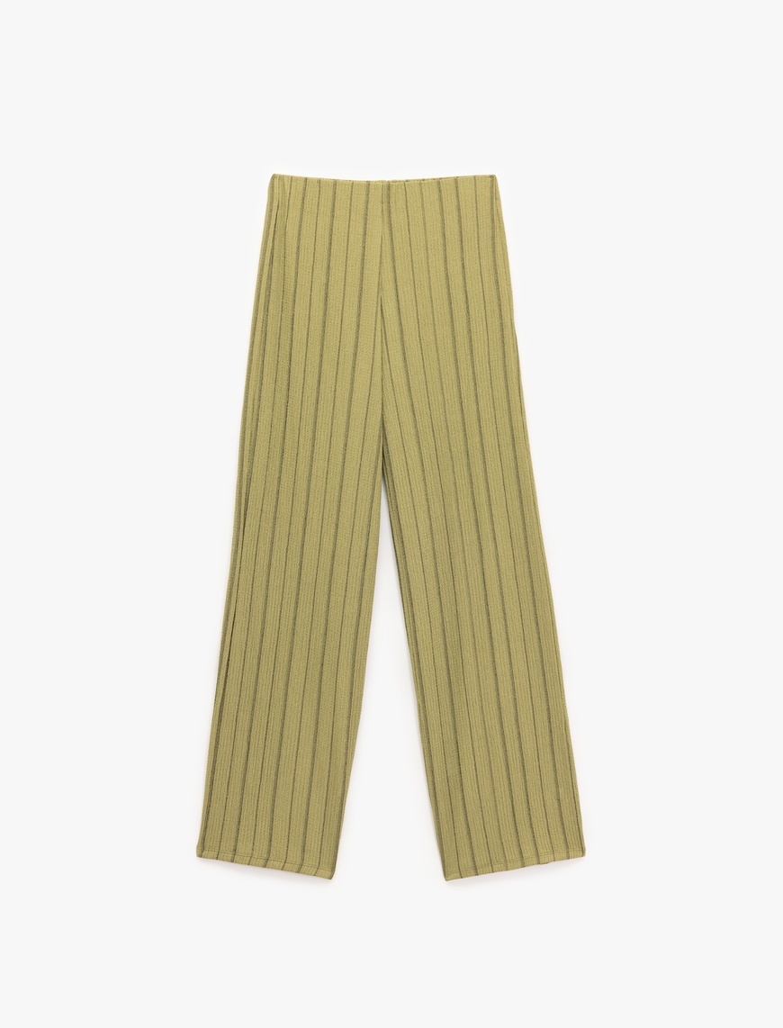   Beli Lastikli Yüksek Bel Çizgili Bürümcük Geniş Paça Pantolon