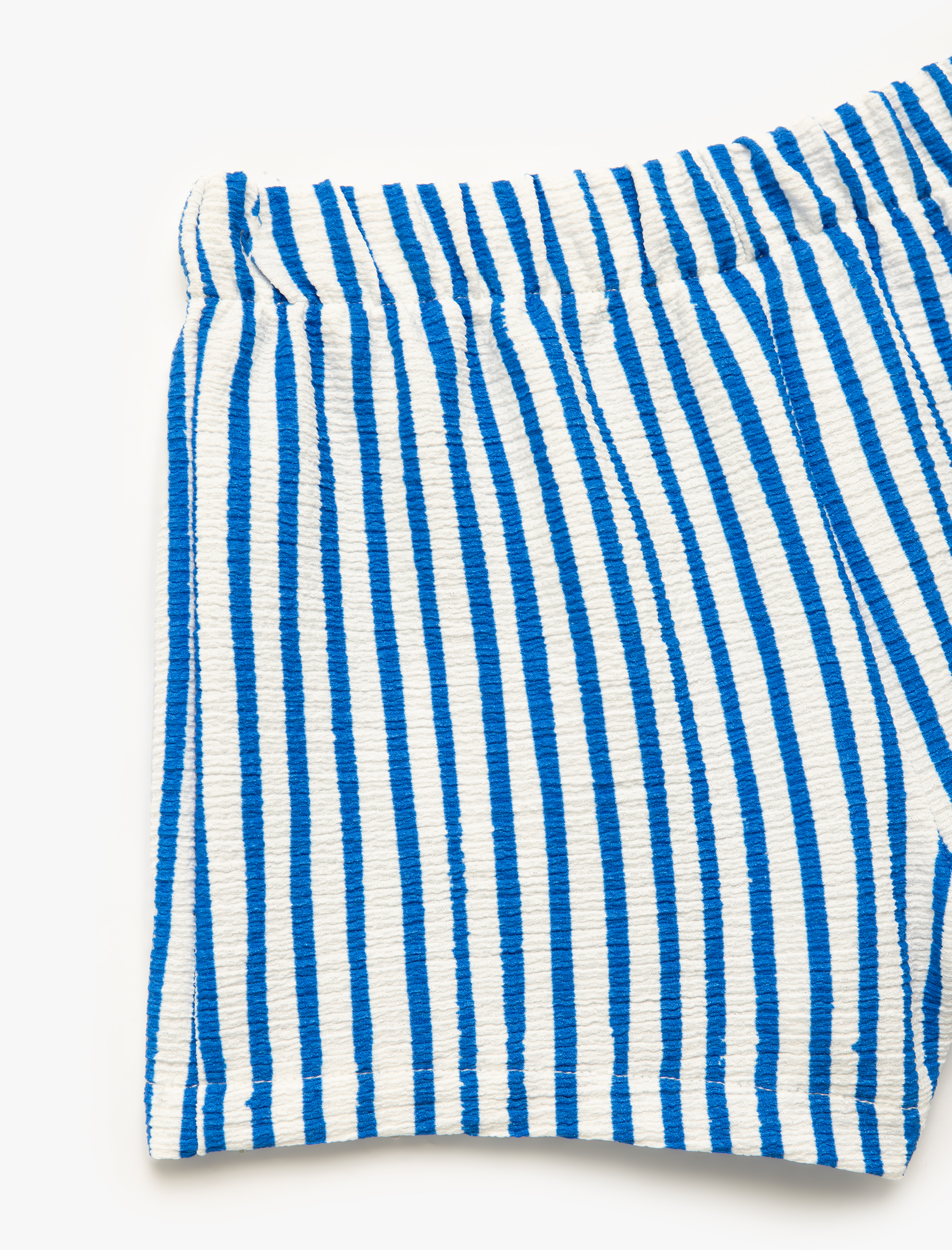  Kız Çocuk Beli Lastikli Bürümcük Kumaş Çizgili Şort