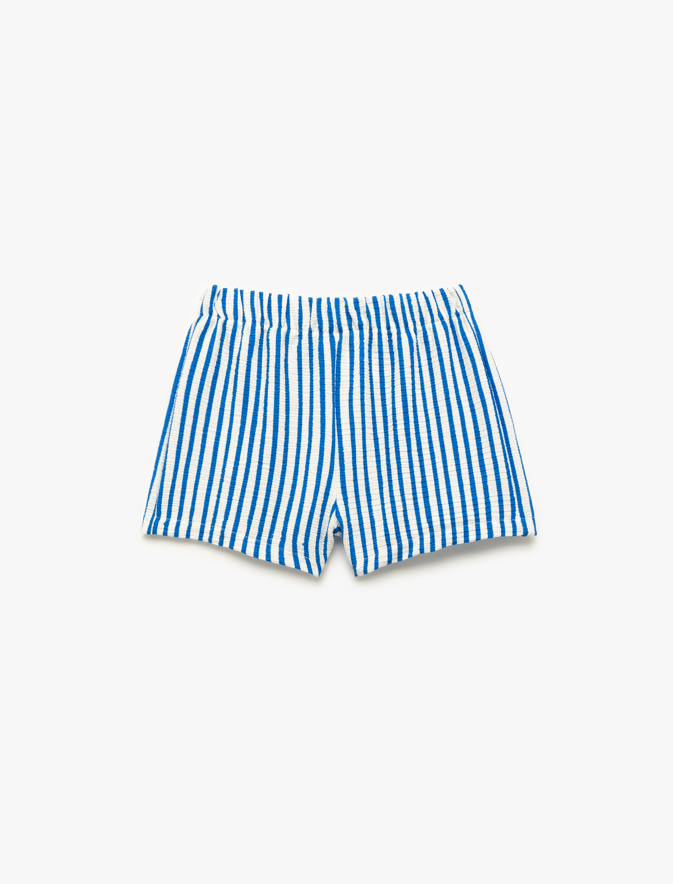  Kız Çocuk Beli Lastikli Bürümcük Kumaş Çizgili Şort