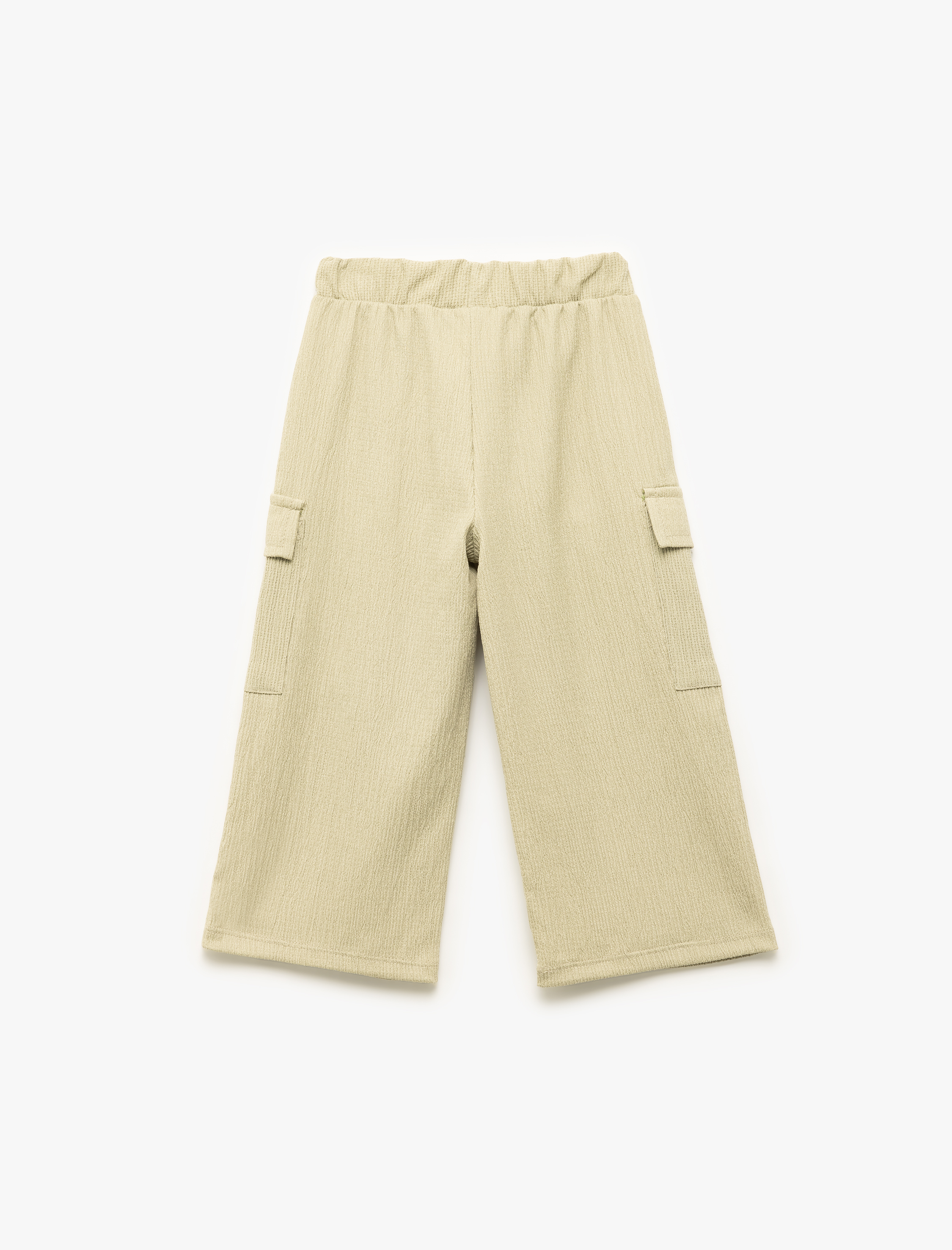  Kız Bebek Bürümcük Kumaş Beli Lastikli Geniş Paça Kargo Pantolon