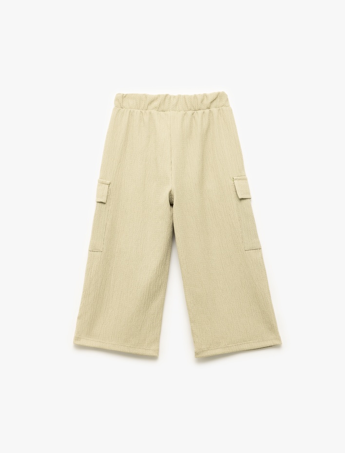 Kız Bebek Bürümcük Kumaş Beli Lastikli Geniş Paça Kargo Pantolon