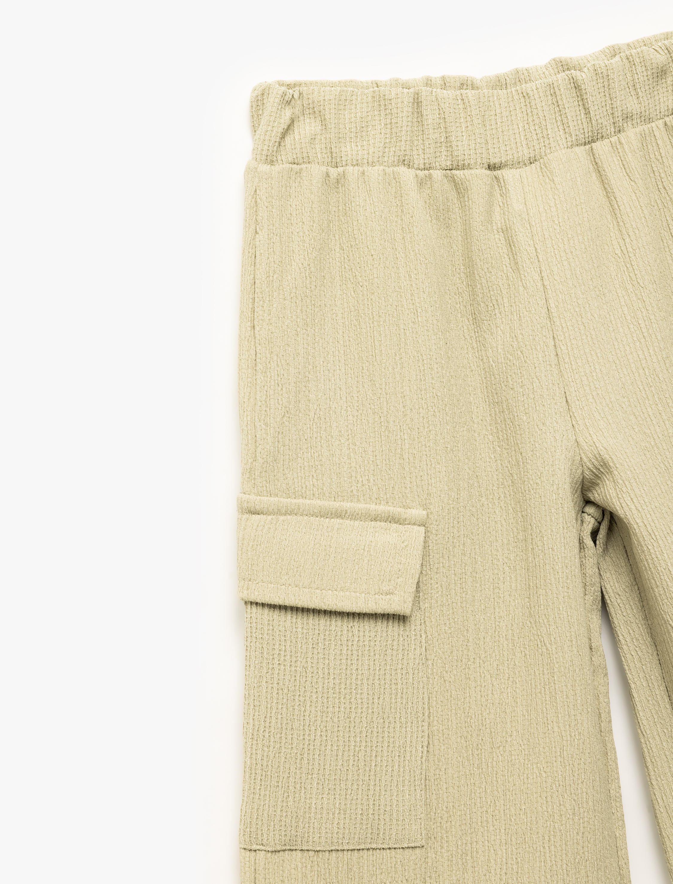  Kız Bebek Bürümcük Kumaş Beli Lastikli Geniş Paça Kargo Pantolon