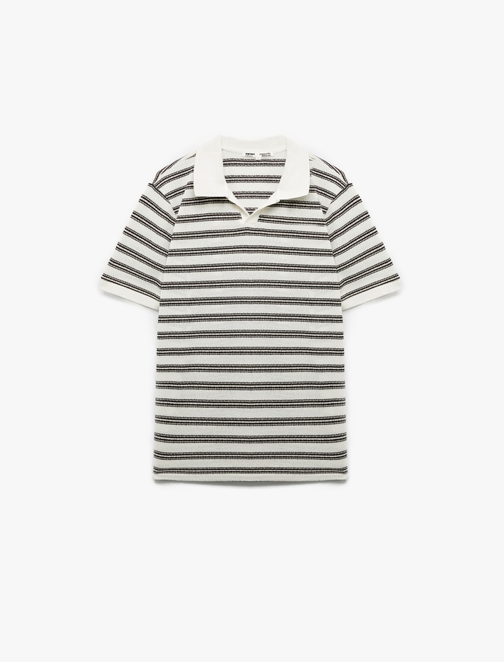  Çizgili Kısa Kollu Regular Fit V Yaka Polo Tişört