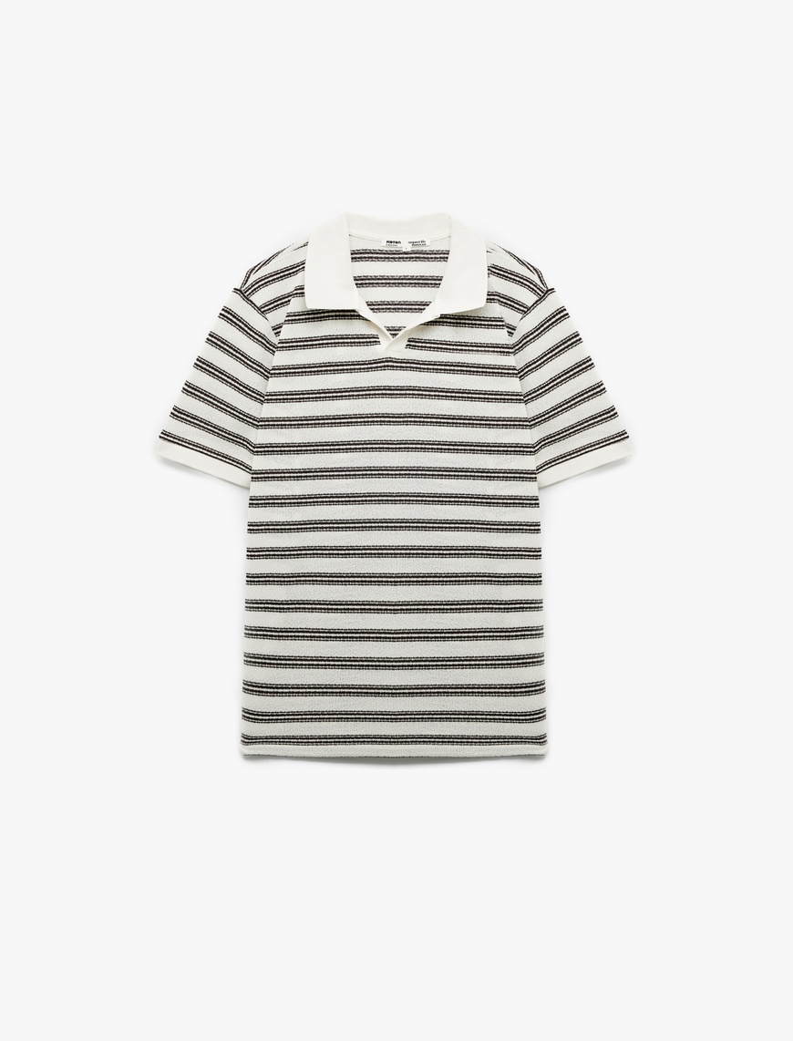  Çizgili Kısa Kollu Regular Fit V Yaka Polo Tişört