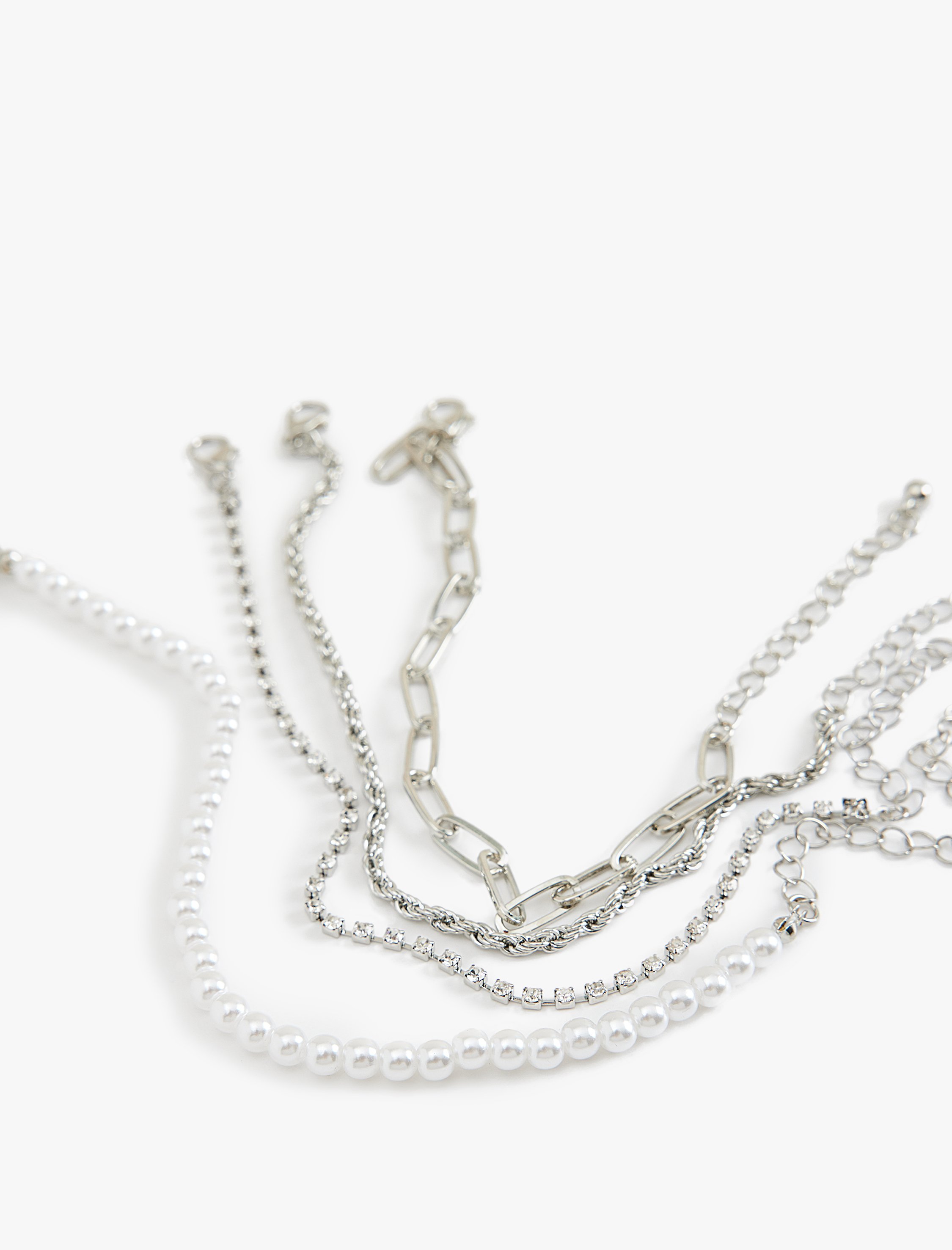  Kadın Taşlı İnci Detaylı 4'lü Zincir Bileklik Seti