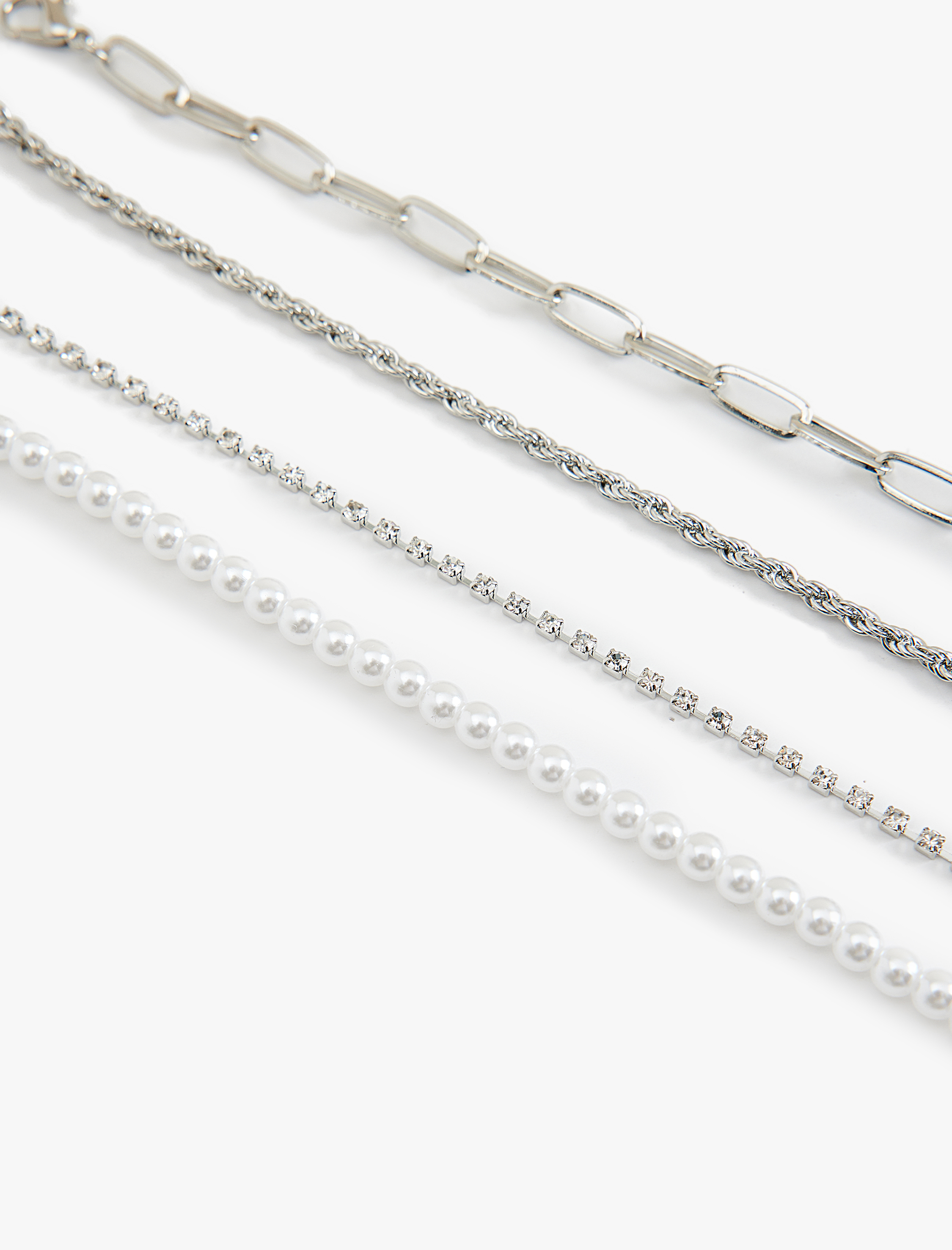  Kadın Taşlı İnci Detaylı 4'lü Zincir Bileklik Seti