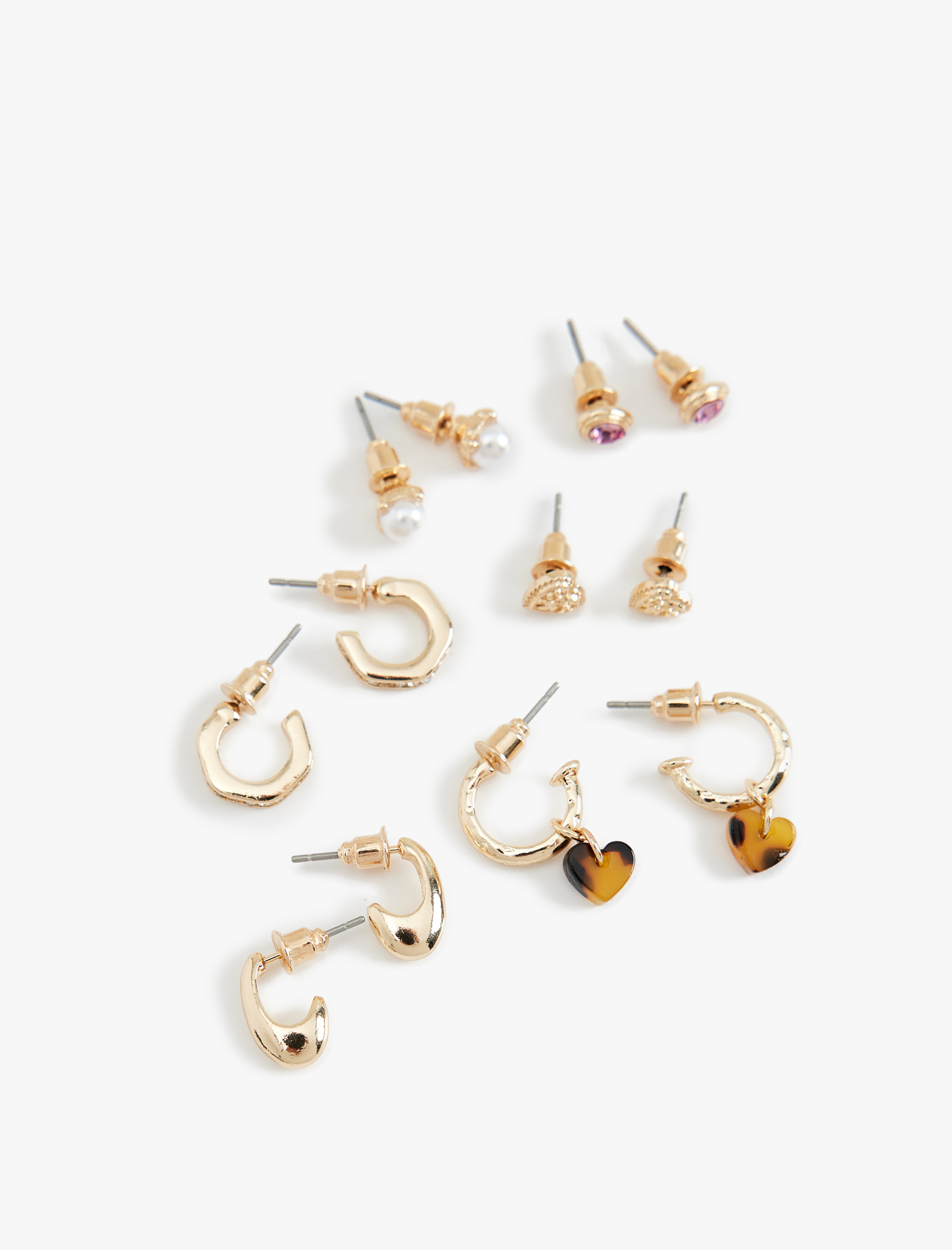  Kadın 6'lı Taş Detaylı Top ve Halka Küpe Seti