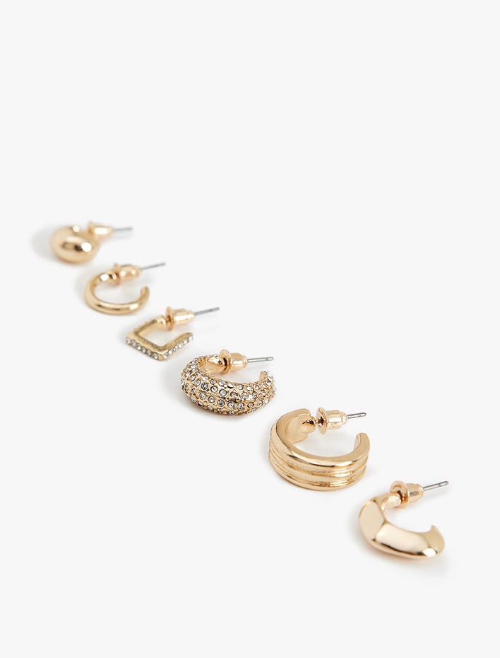 Kadın Taş Detaylı 6'lı Halka Küpe Seti