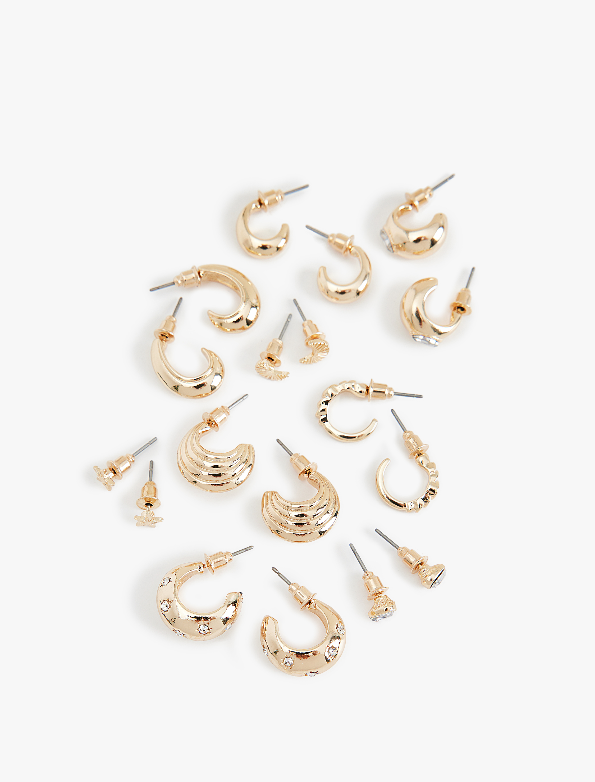  Kadın Taş Detaylı 9'lu Top ve Halka Küpe Seti