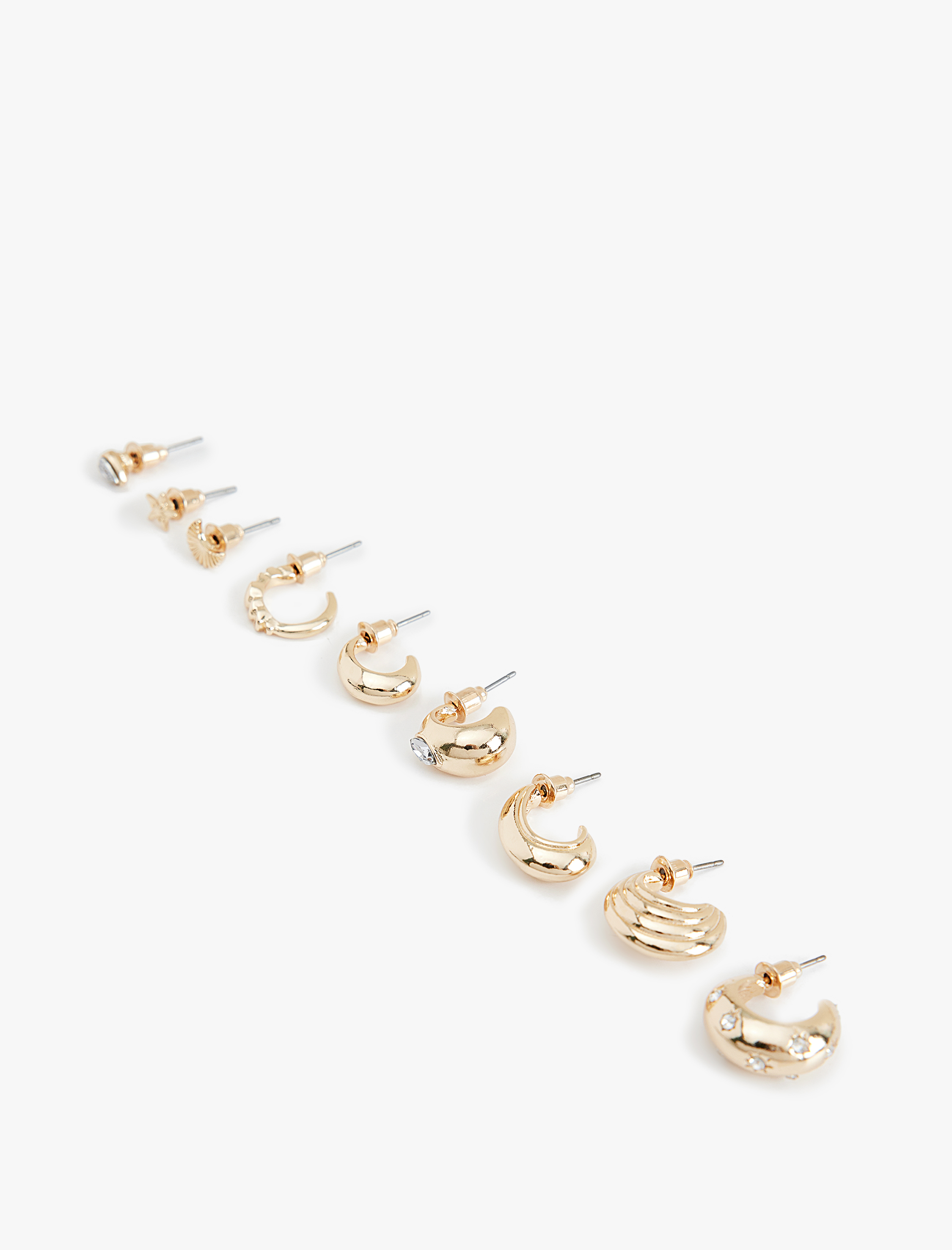  Kadın Taş Detaylı 9'lu Top ve Halka Küpe Seti