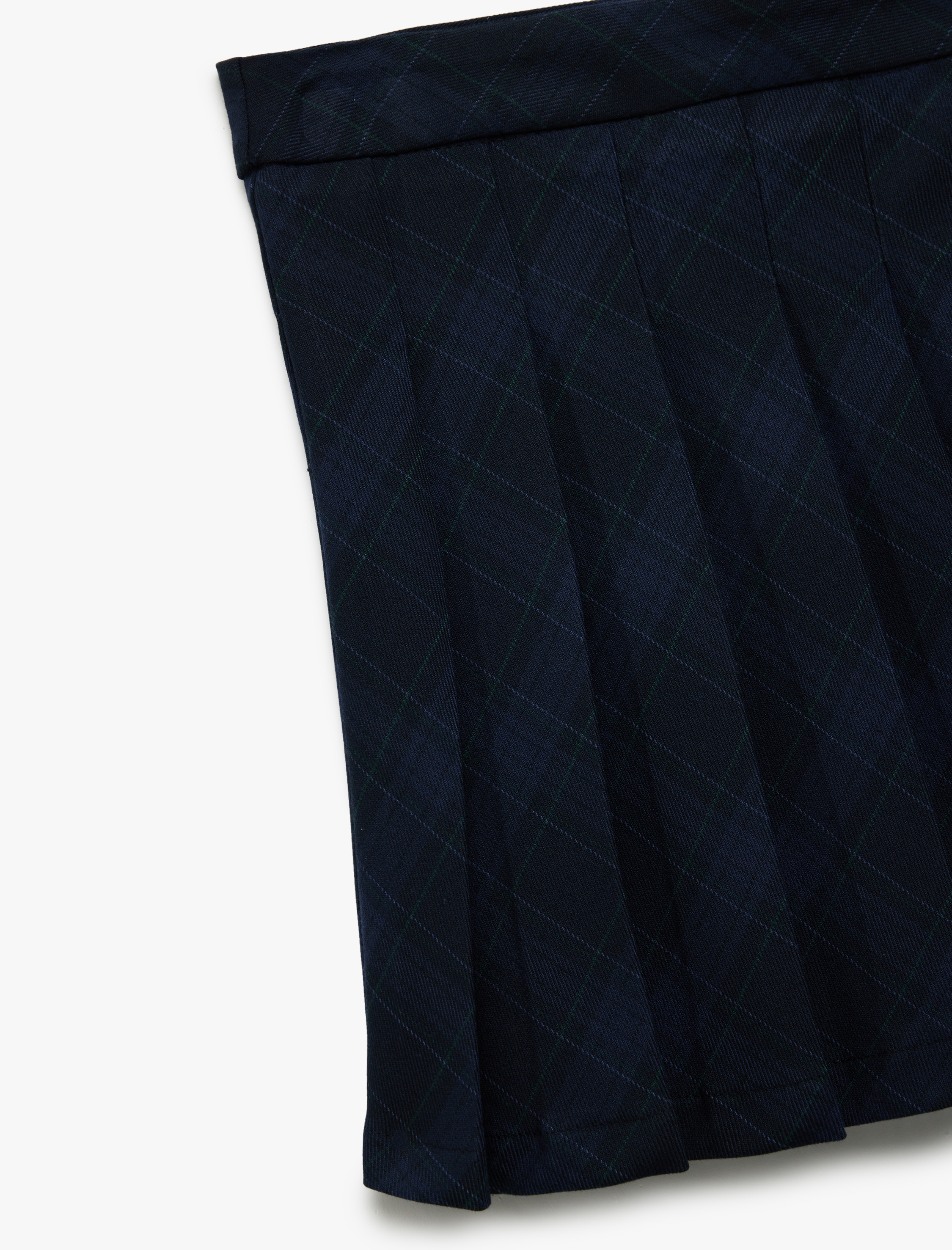  Kız Çocuk Ekoseli Pileli Asimetrik Kesim Okul Eteği