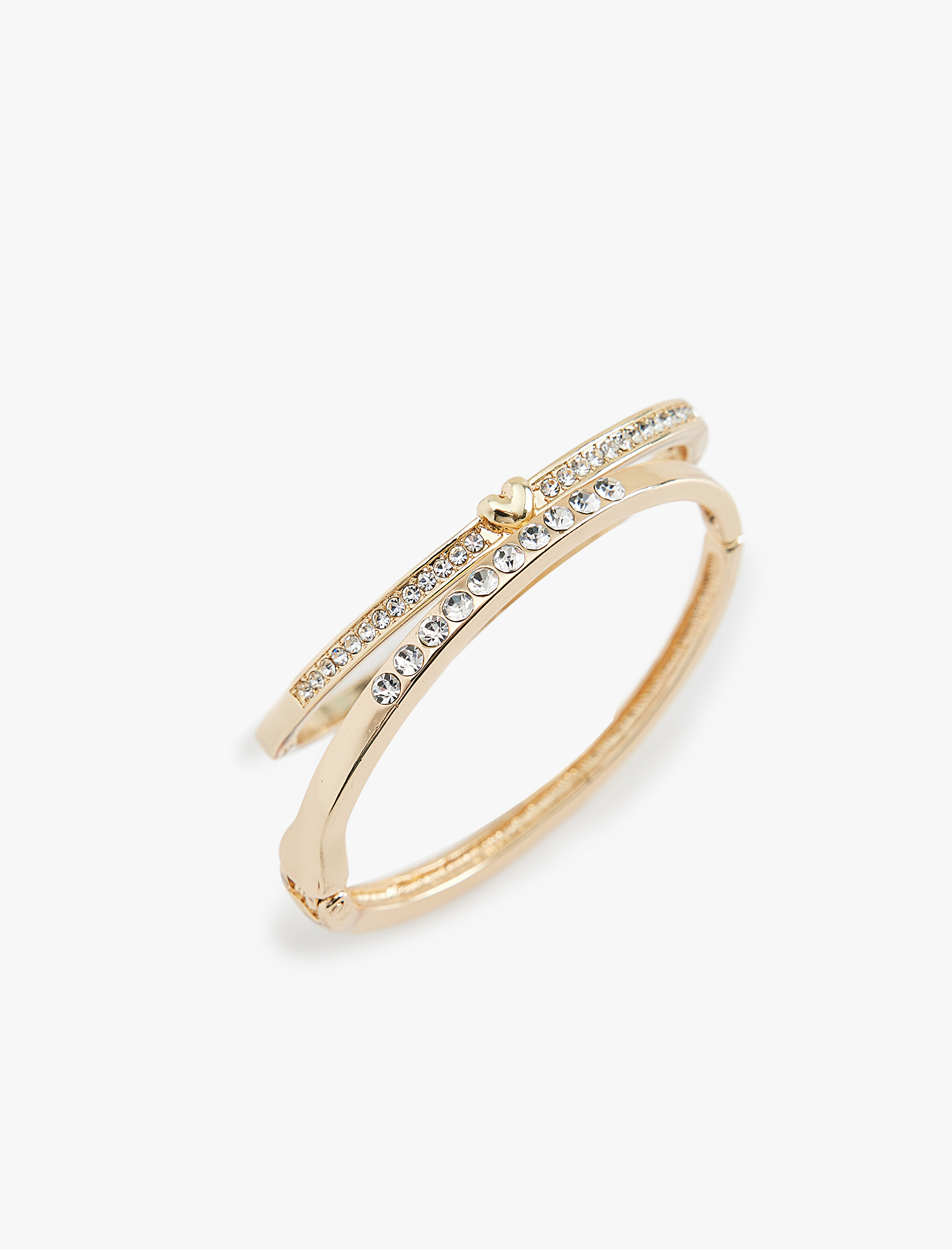  Kadın Taş Detaylı Kalpli 2'li Kelepçe Bileklik Seti