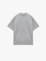 Kısa Kollu Pamuklu Bisiklet Yaka Basic Oversize Tişört
