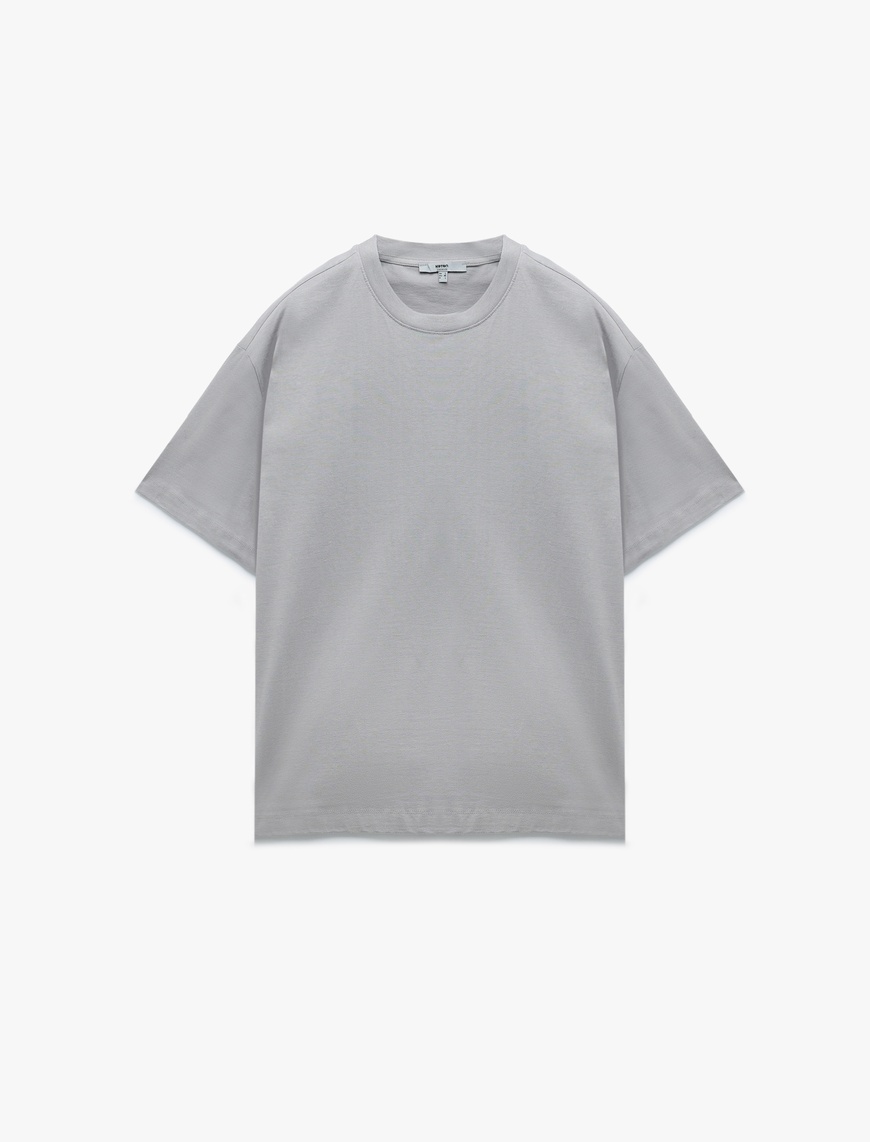   Kısa Kollu Pamuklu Bisiklet Yaka Basic Oversize Tişört
