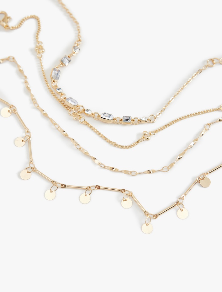 Kadın Taşlı Pullu 4'lü Zincir Bileklik Seti