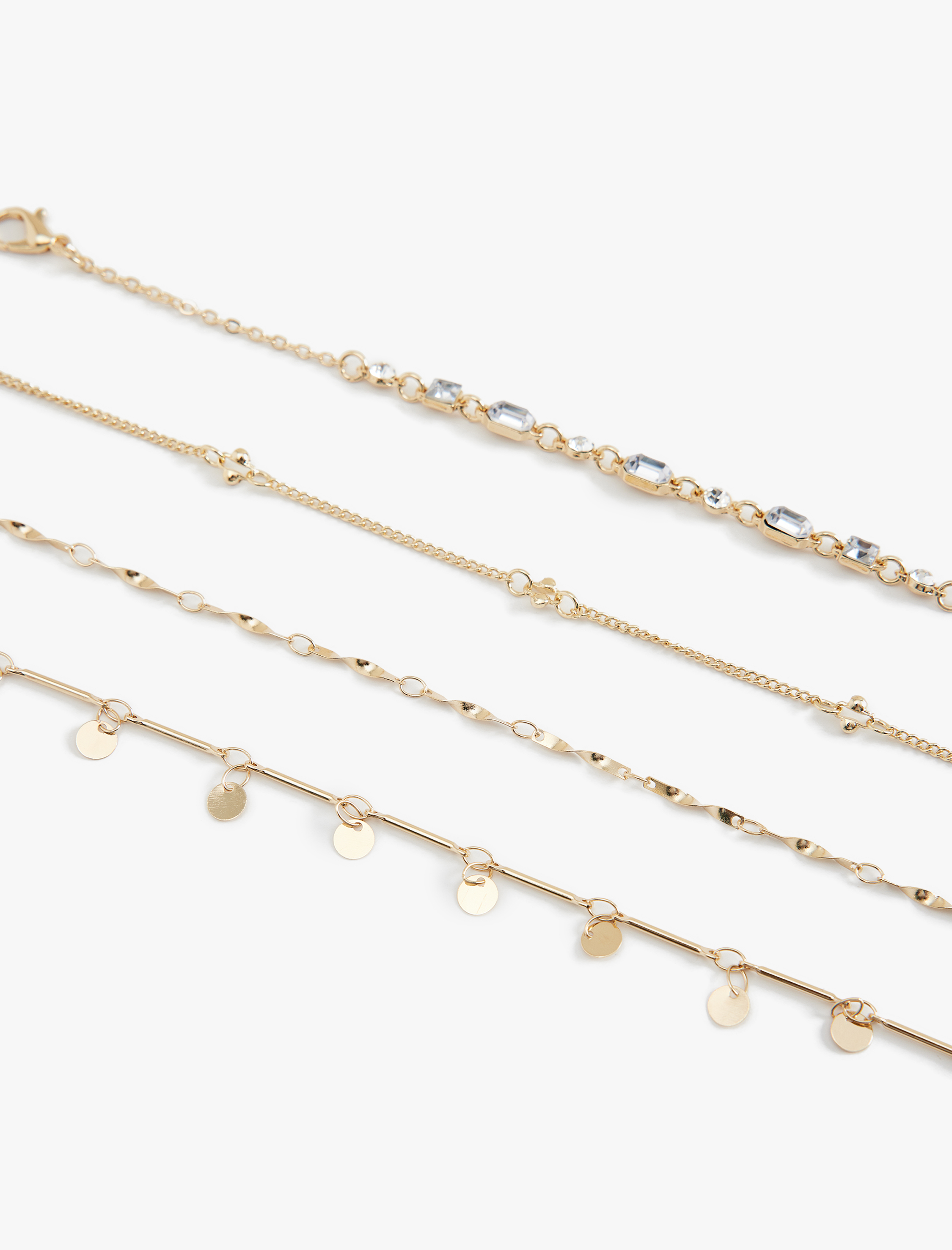  Kadın Taşlı Pullu 4'lü Zincir Bileklik Seti