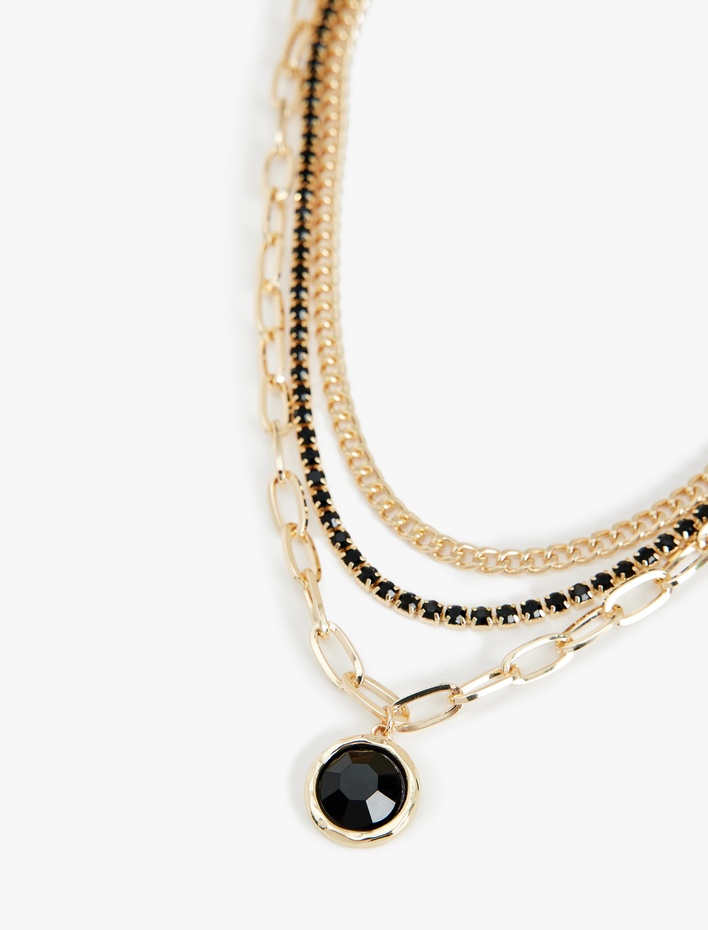 Kadın Taşlı 3 Sıra Zincir Kolye