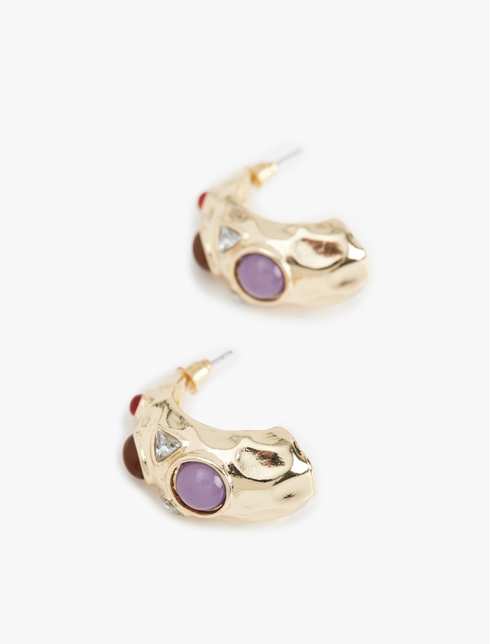 Kadın Çok Renkli Taş Detaylı Halka Küpe