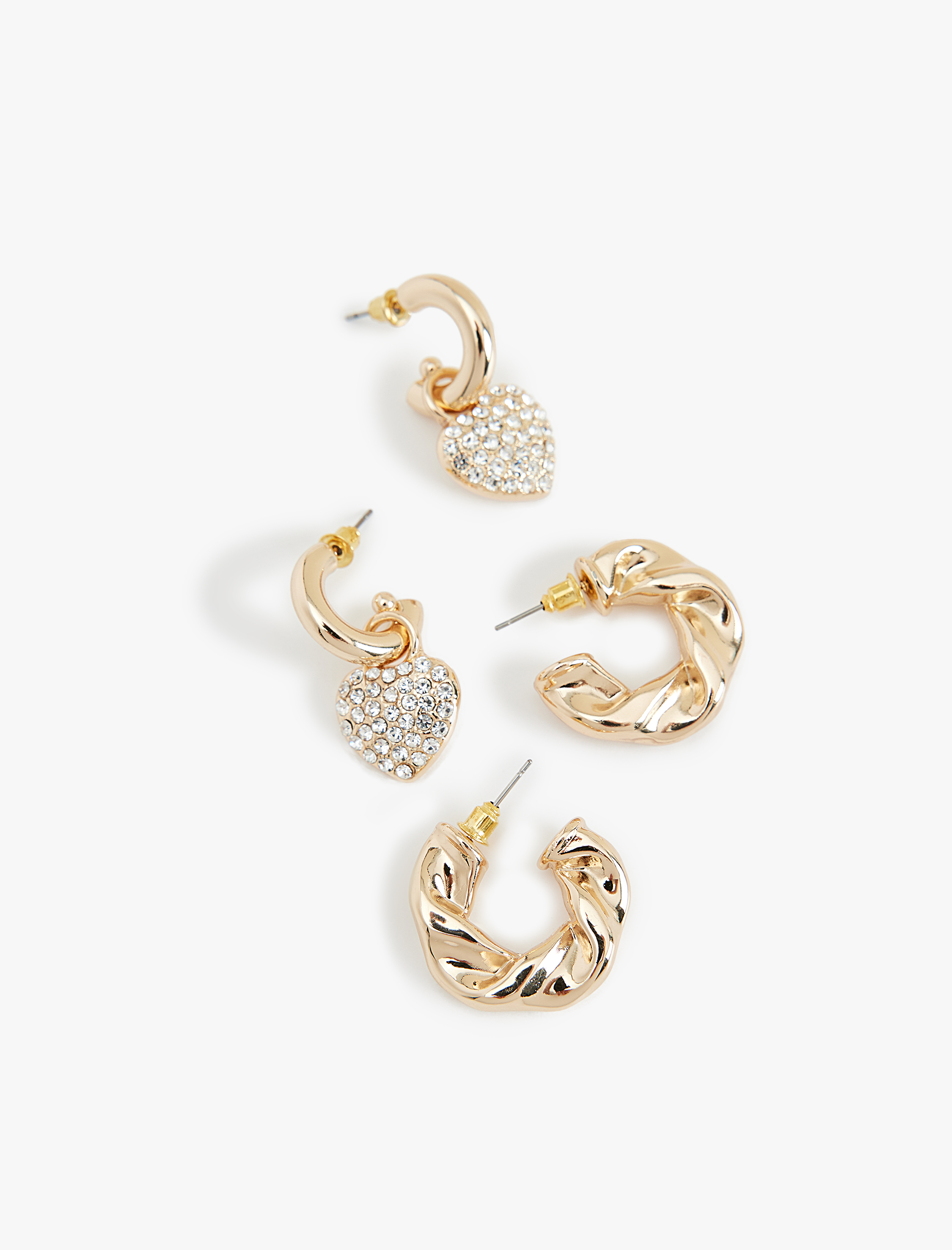  Kadın 2'li Taşlı Kalp Charm Detaylı Halka Küpe Seti