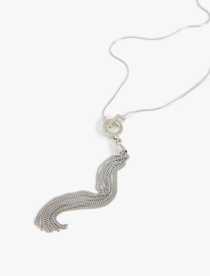 Kadın Zincir Püskül Detaylı Çelik Kolye