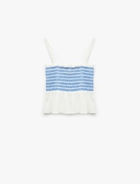 Gipeli Brodeli Fisto Detaylı Kare Yaka Askılı Crop Bluz