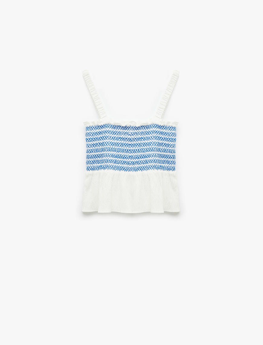   Gipeli Brodeli Fisto Detaylı Kare Yaka Askılı Crop Bluz