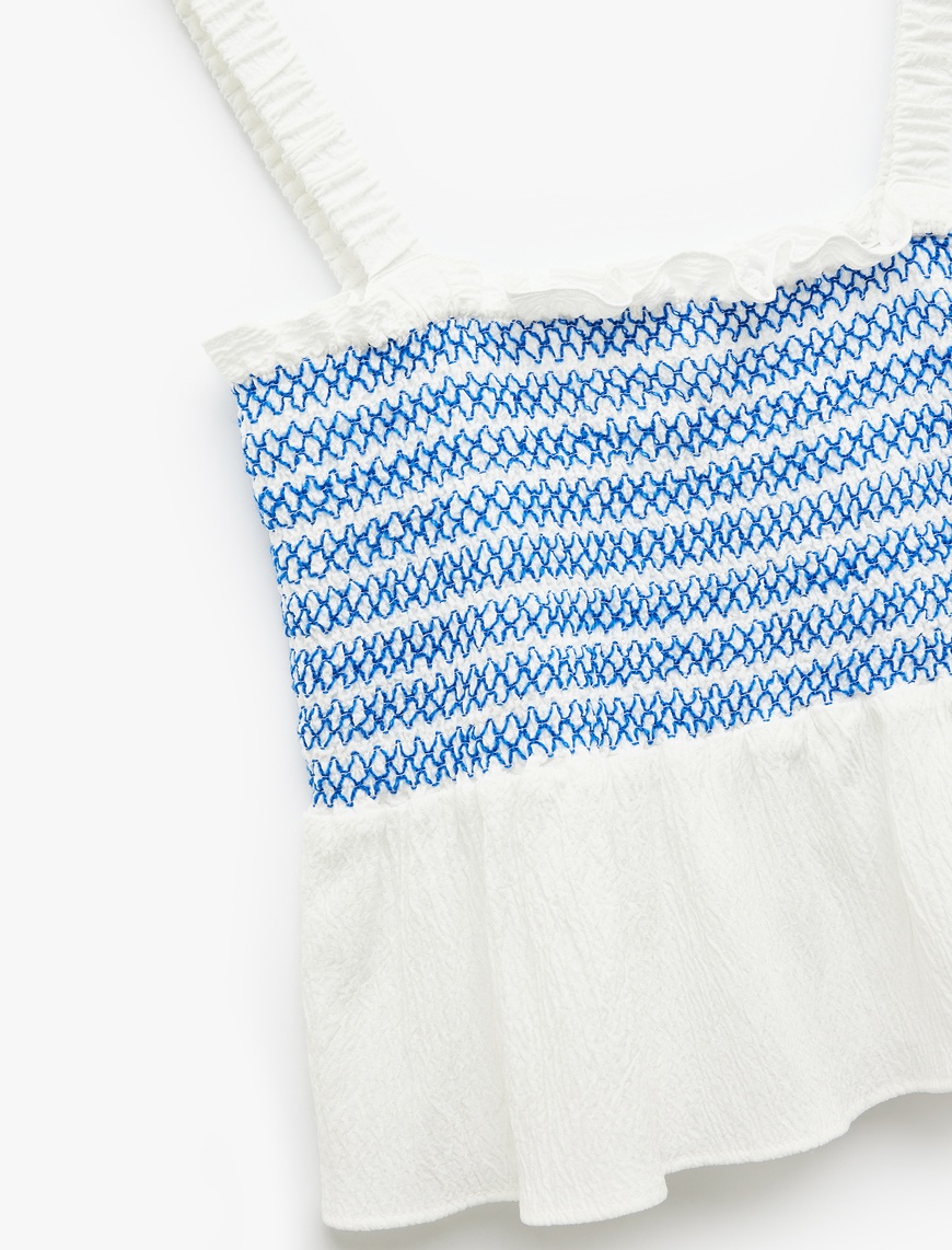   Gipeli Brodeli Fisto Detaylı Kare Yaka Askılı Crop Bluz