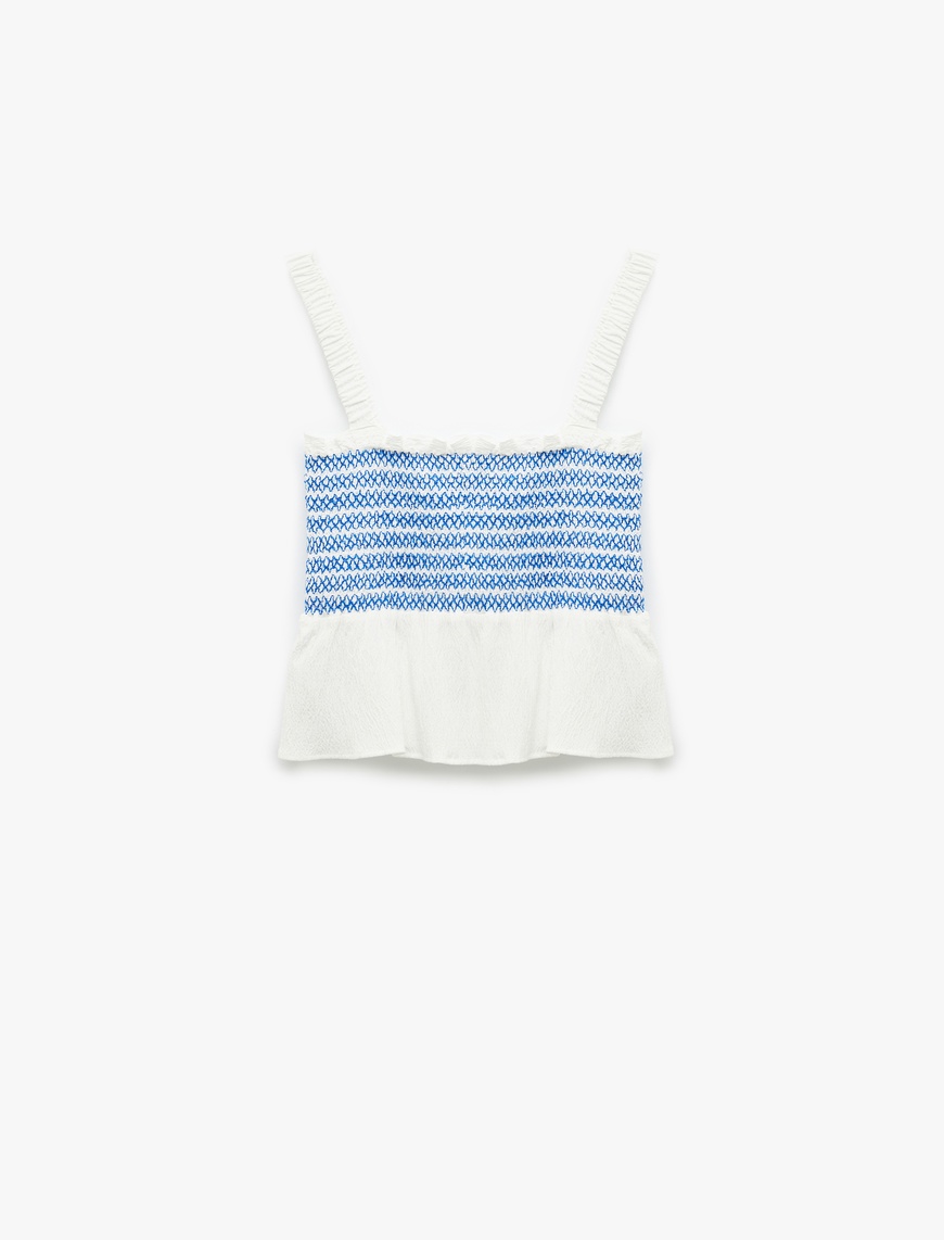   Gipeli Brodeli Fisto Detaylı Kare Yaka Askılı Crop Bluz