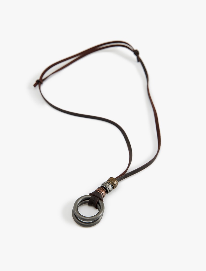 Erkek Boncuk Detaylı Suni Deri Kolye