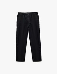 Beli Bağcıklı Düğmeli Cep Detaylı Keten Chino Pantolon