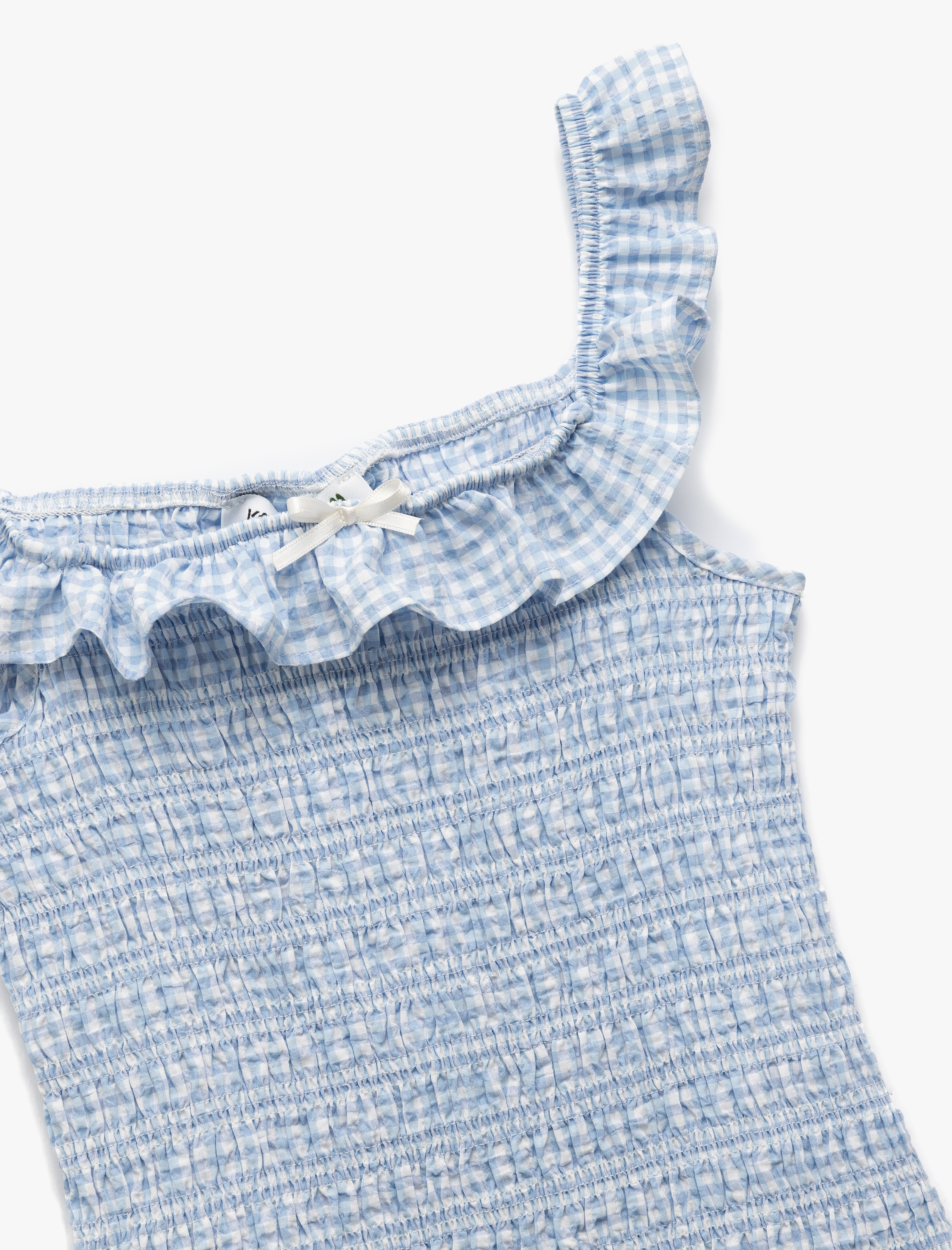   Koton X İnji - Kayık Yaka Gipeli Omzu Açık Pötikareli Fırfır Detaylı Mini Elbise